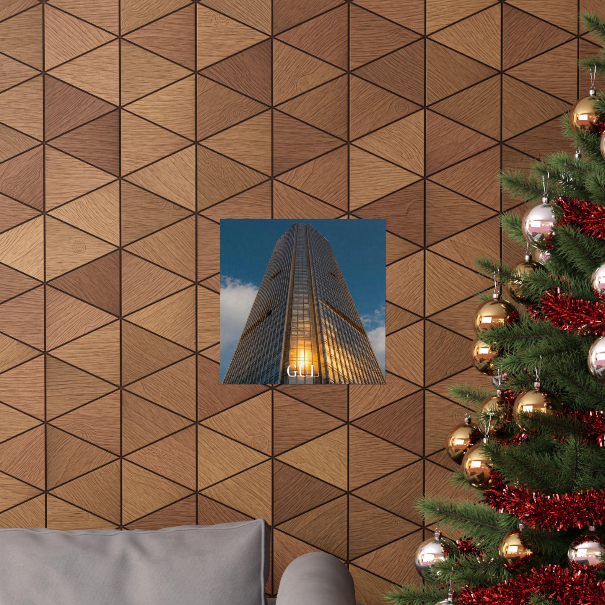 Skyscraper Sunset Matte Vertical Poster β Modern Architectural Wall Art ("GLL" Accent)