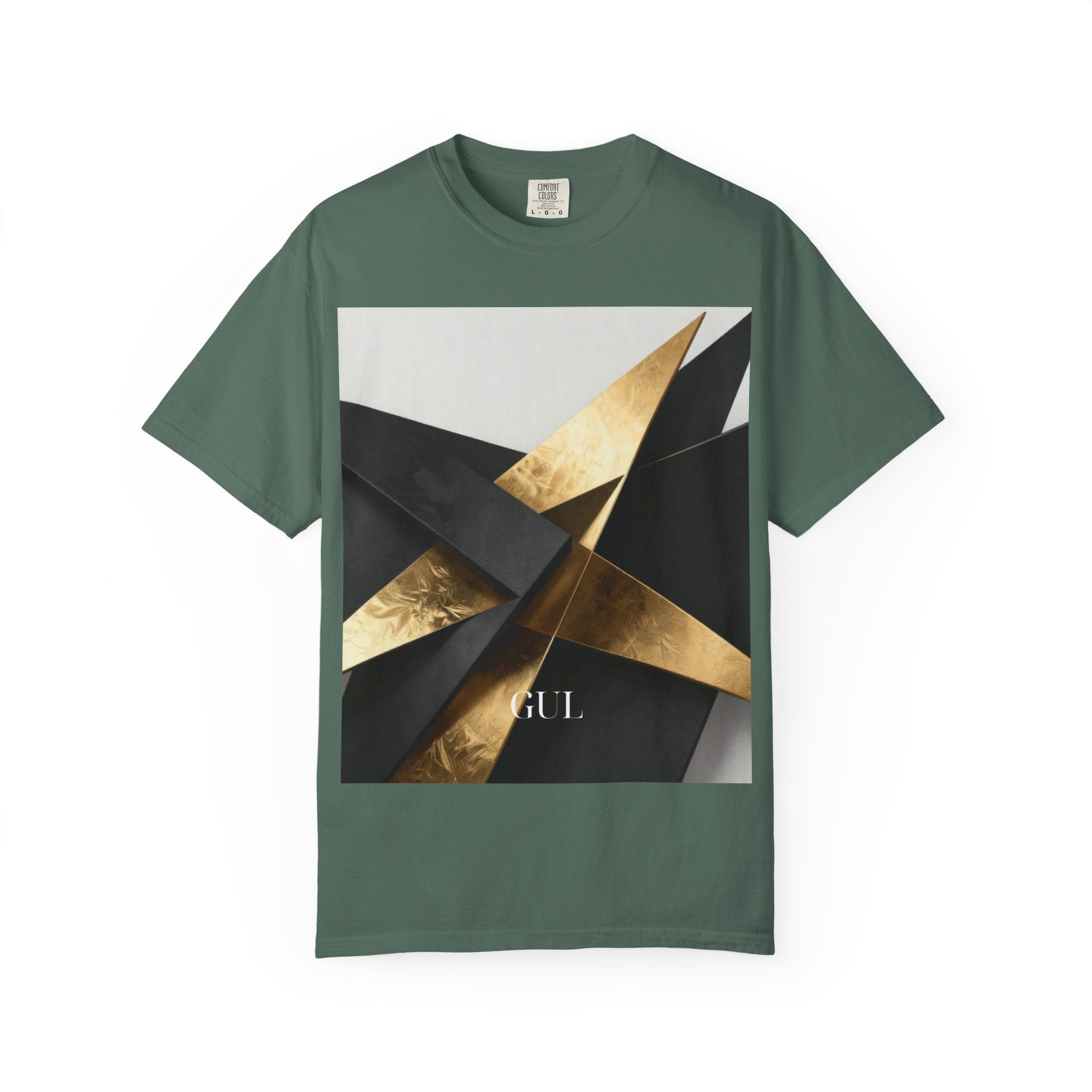 Graphic T-Shirt — Modern Gold Abstract & Mountain Photo Print