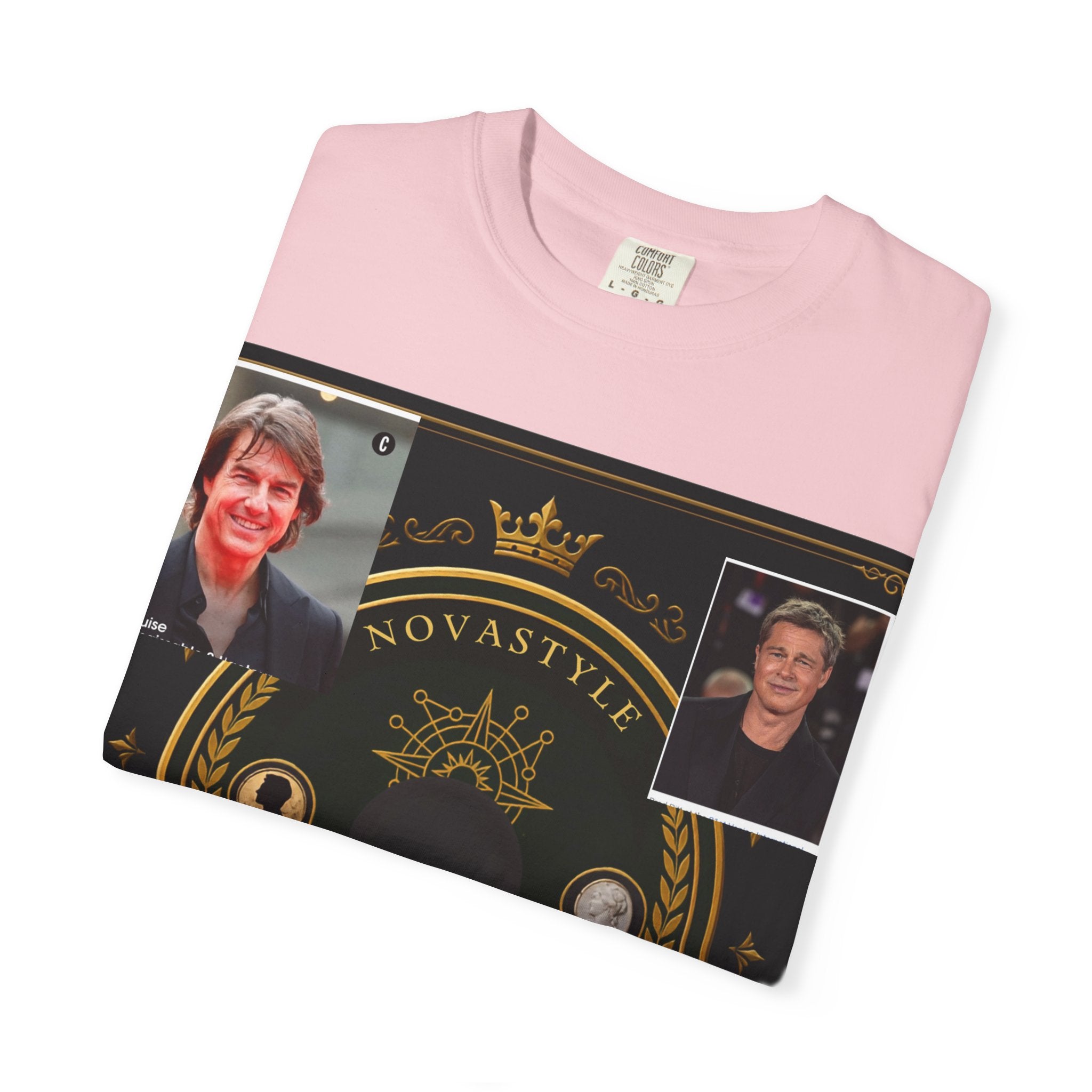 Innovation Crest T-Shirt — Vintage Emblem Tee with Portrait Collage