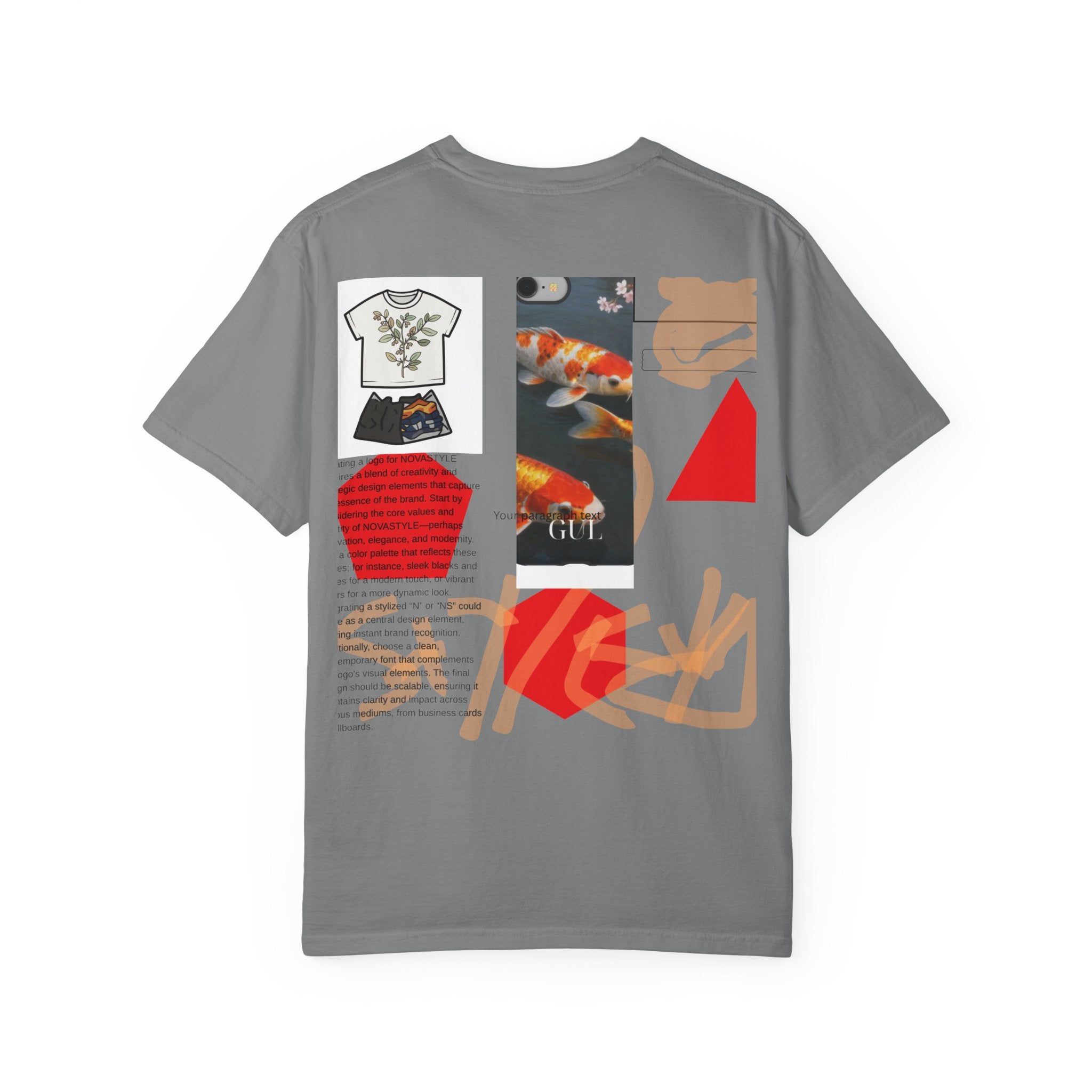Graphic T-Shirt — Playful Koi & Vase Collage Tee (OVASTYLE Brand)