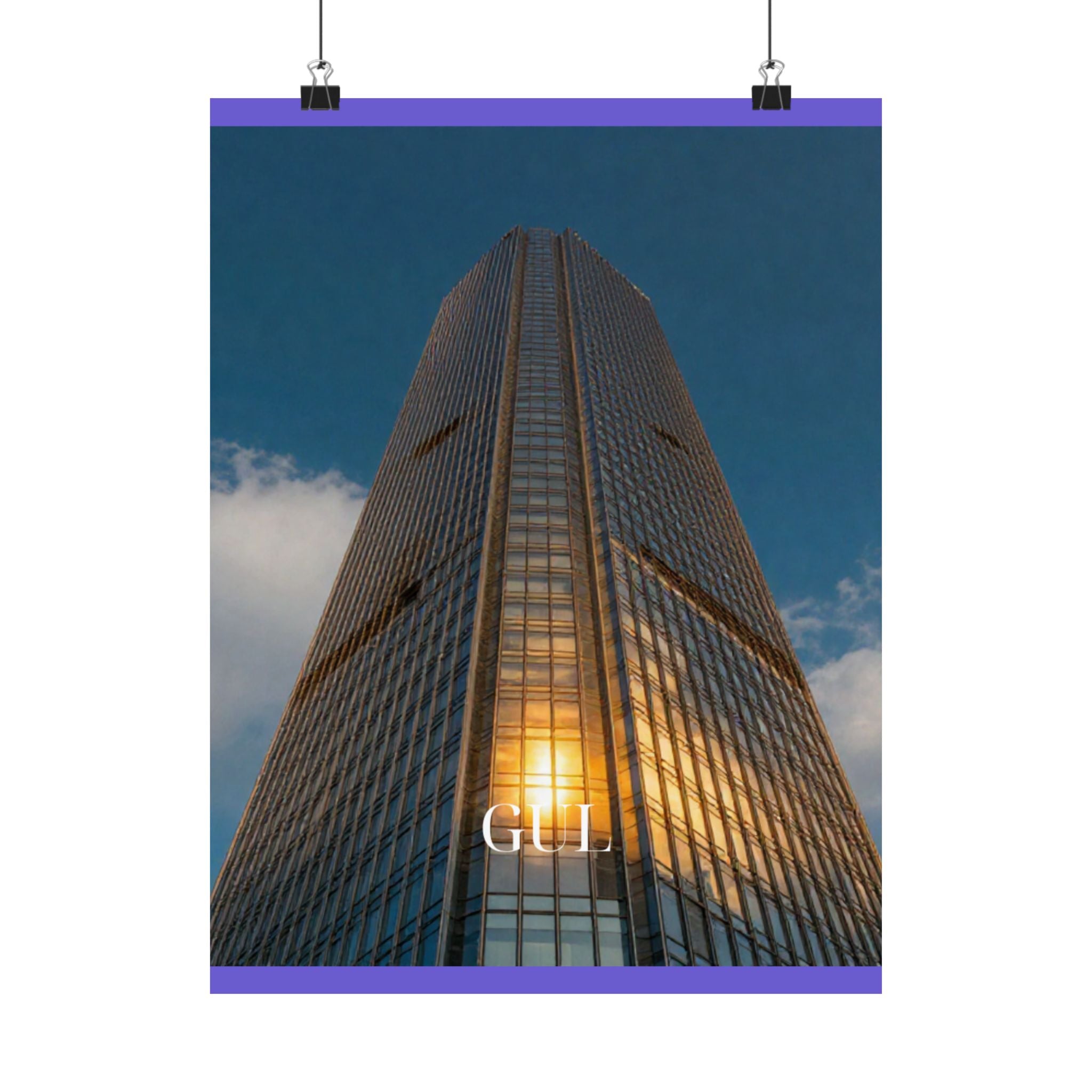 Skyscraper Sunset Matte Vertical Poster β Modern Architectural Wall Art ("GLL" Accent)