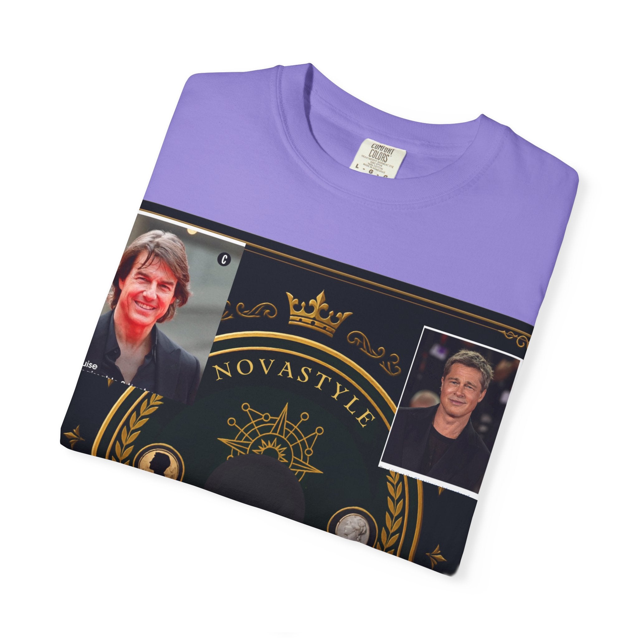 Innovation Crest T-Shirt — Vintage Emblem Tee with Portrait Collage
