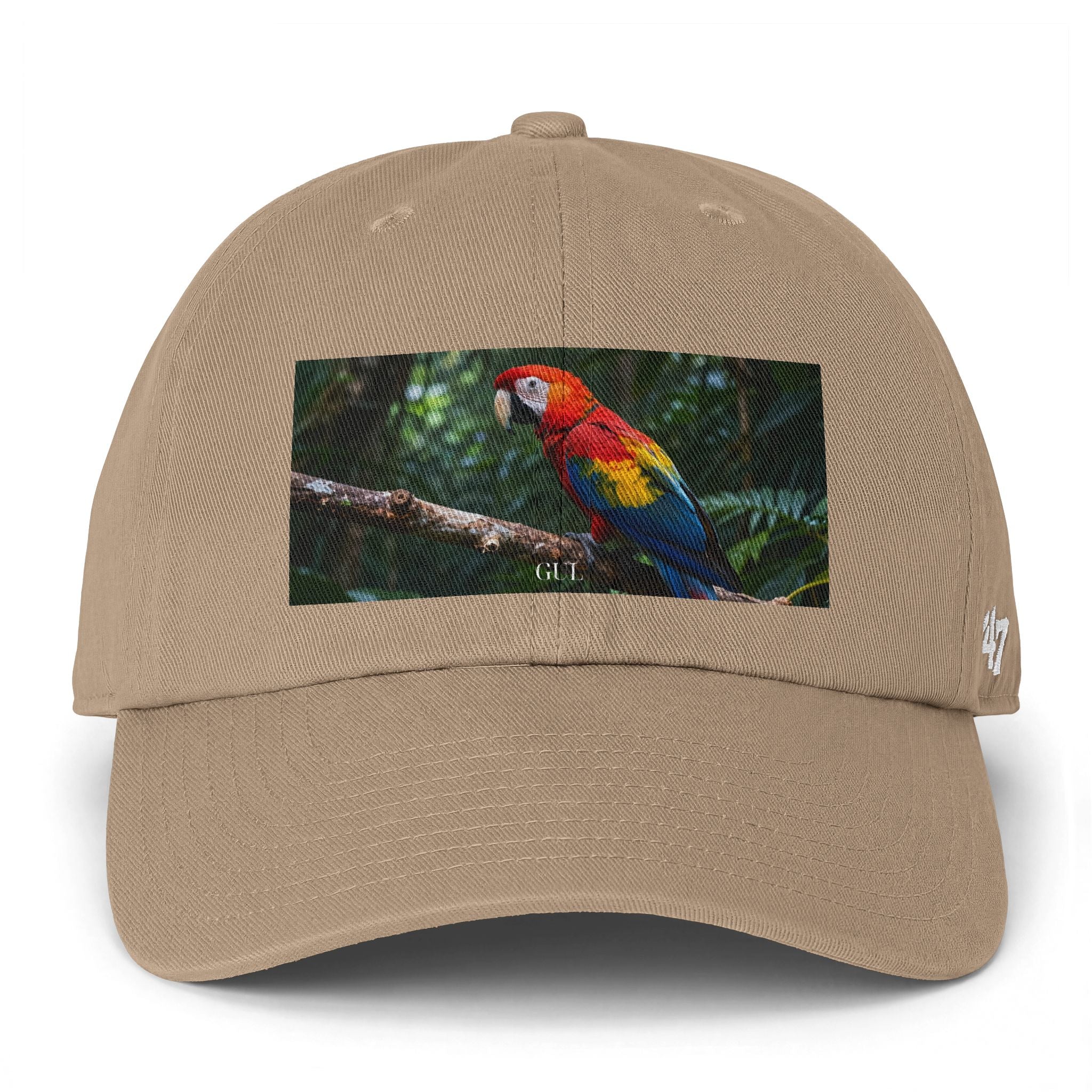 Parrot Print Cap — tropical scarlet macaw baseball hat, gallery view 1, NovaStyle