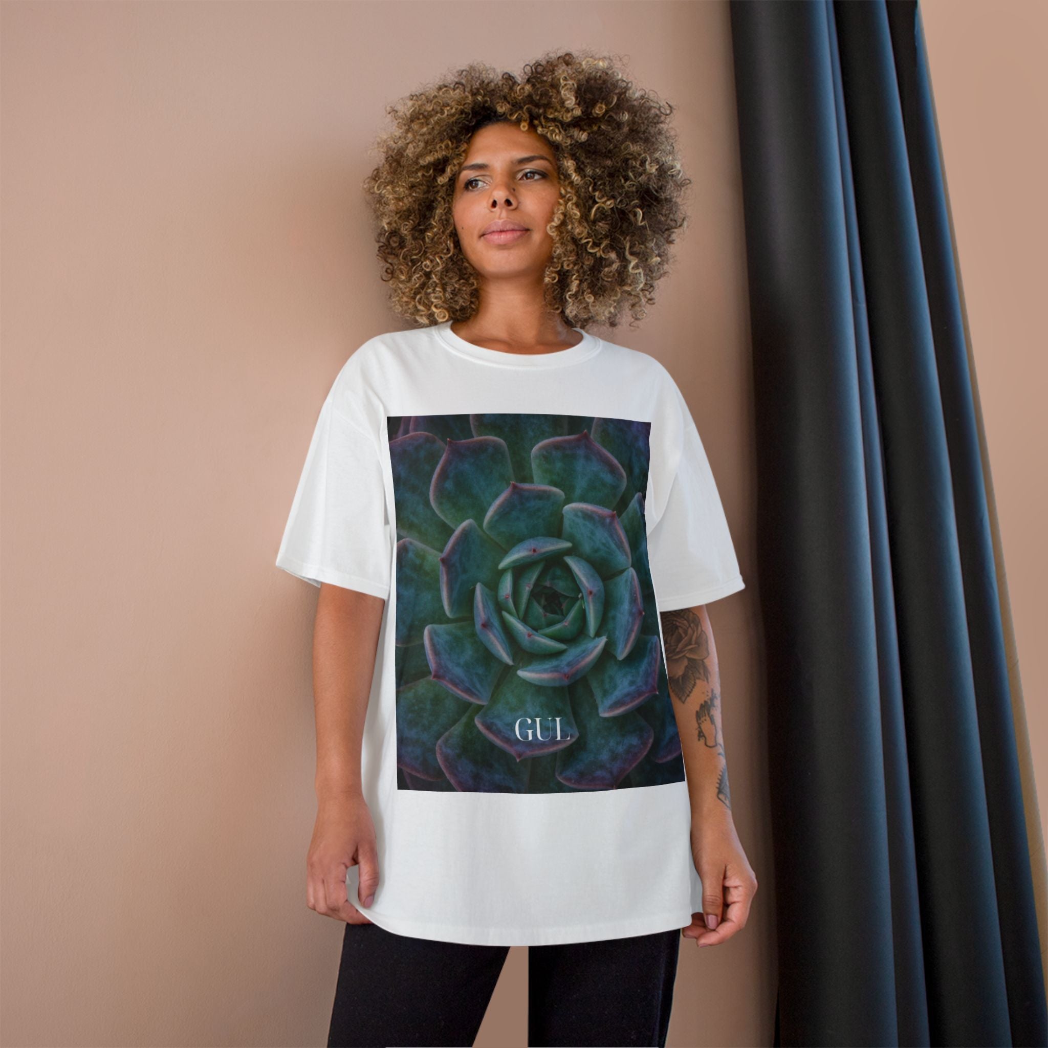 Champion Graphic T‑Shirt — Succulent & Pyramid Photo Print Tee