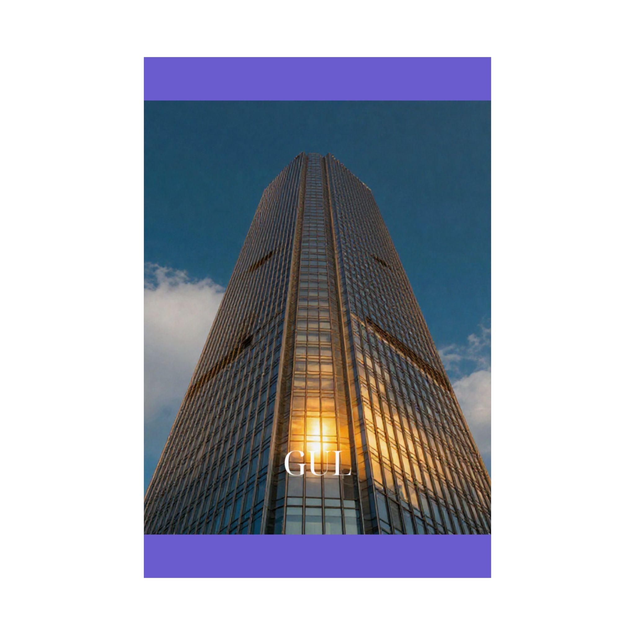 Skyscraper Sunset Matte Vertical Poster β Modern Architectural Wall Art ("GLL" Accent)