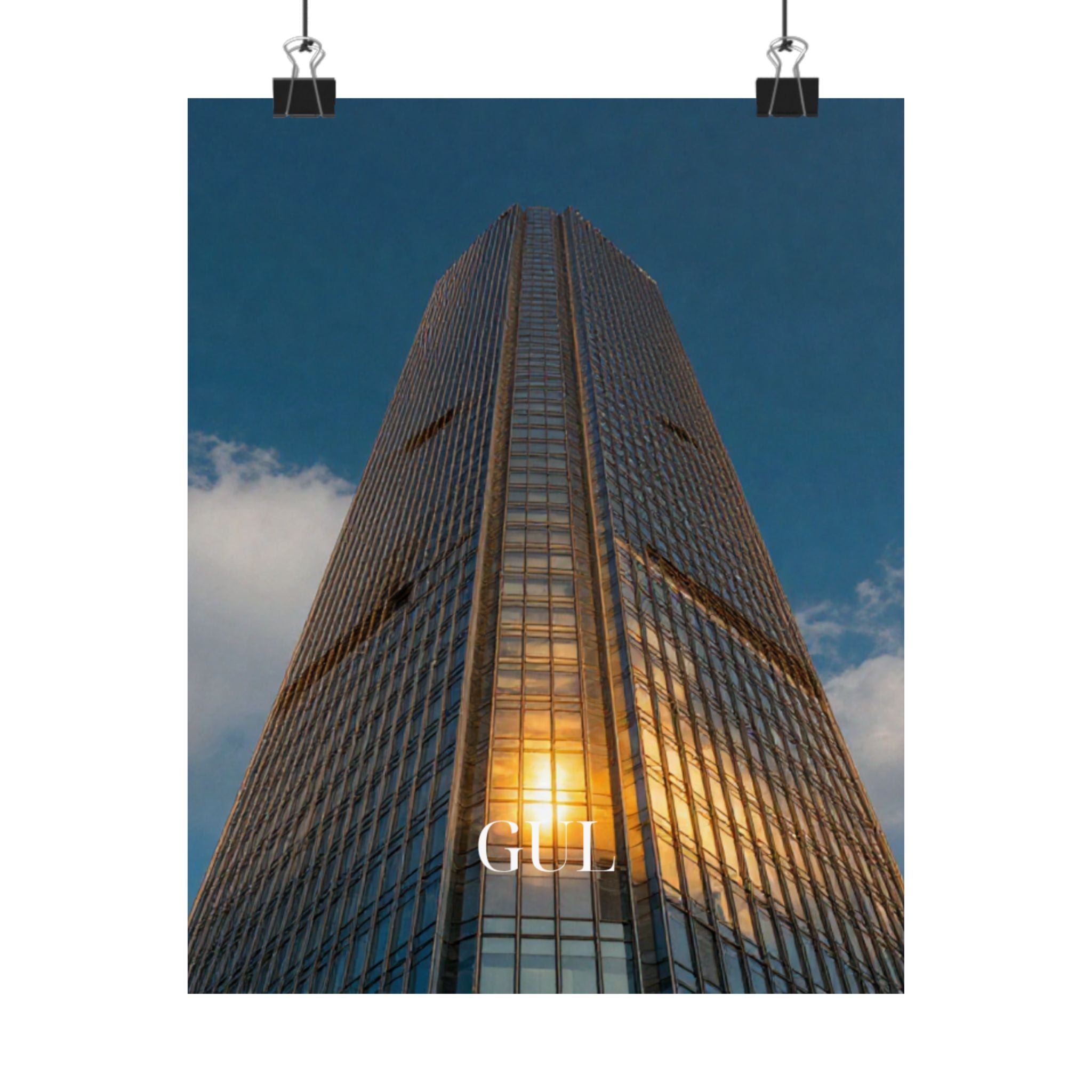 Skyscraper Sunset Matte Vertical Poster β Modern Architectural Wall Art ("GLL" Accent)