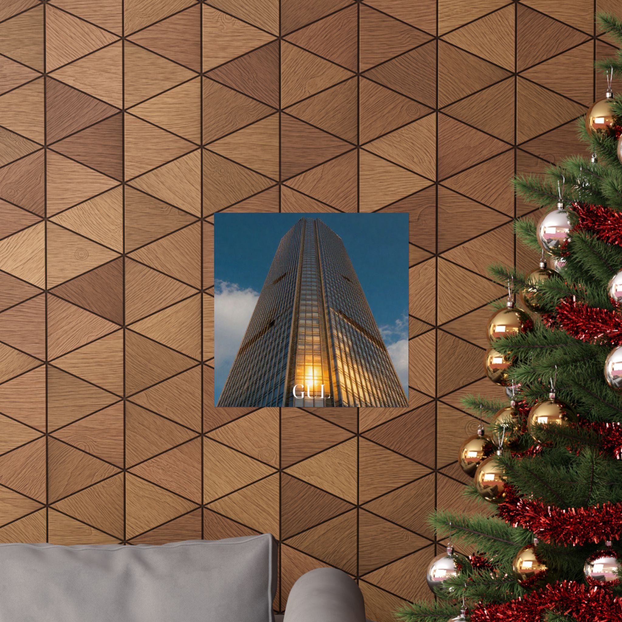 Skyscraper Sunset Matte Vertical Poster β Modern Architectural Wall Art ("GLL" Accent)