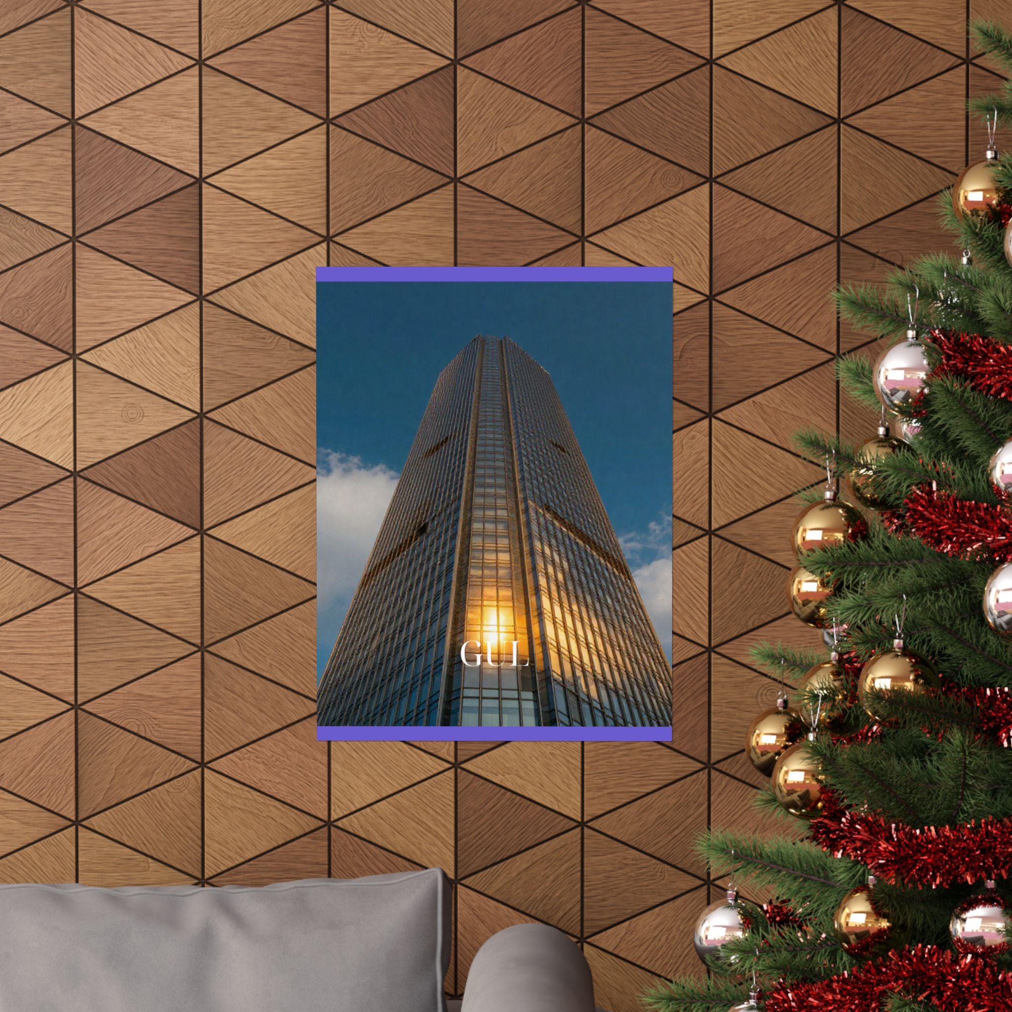 Skyscraper Sunset Matte Vertical Poster β Modern Architectural Wall Art ("GLL" Accent)