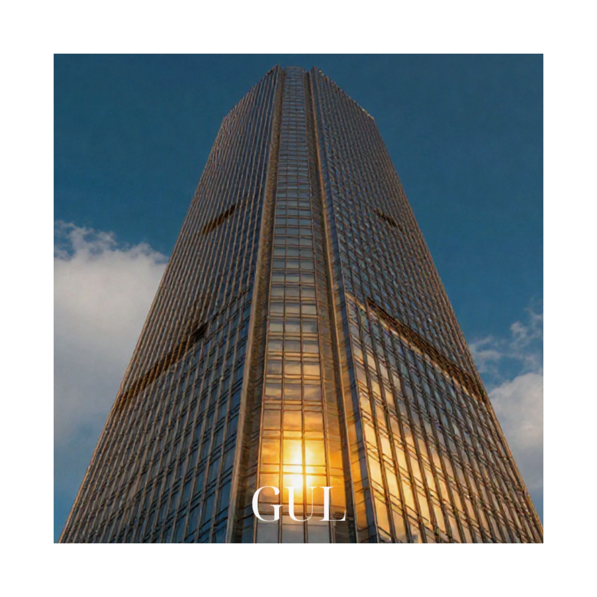 Skyscraper Sunset Matte Vertical Poster β Modern Architectural Wall Art ("GLL" Accent)