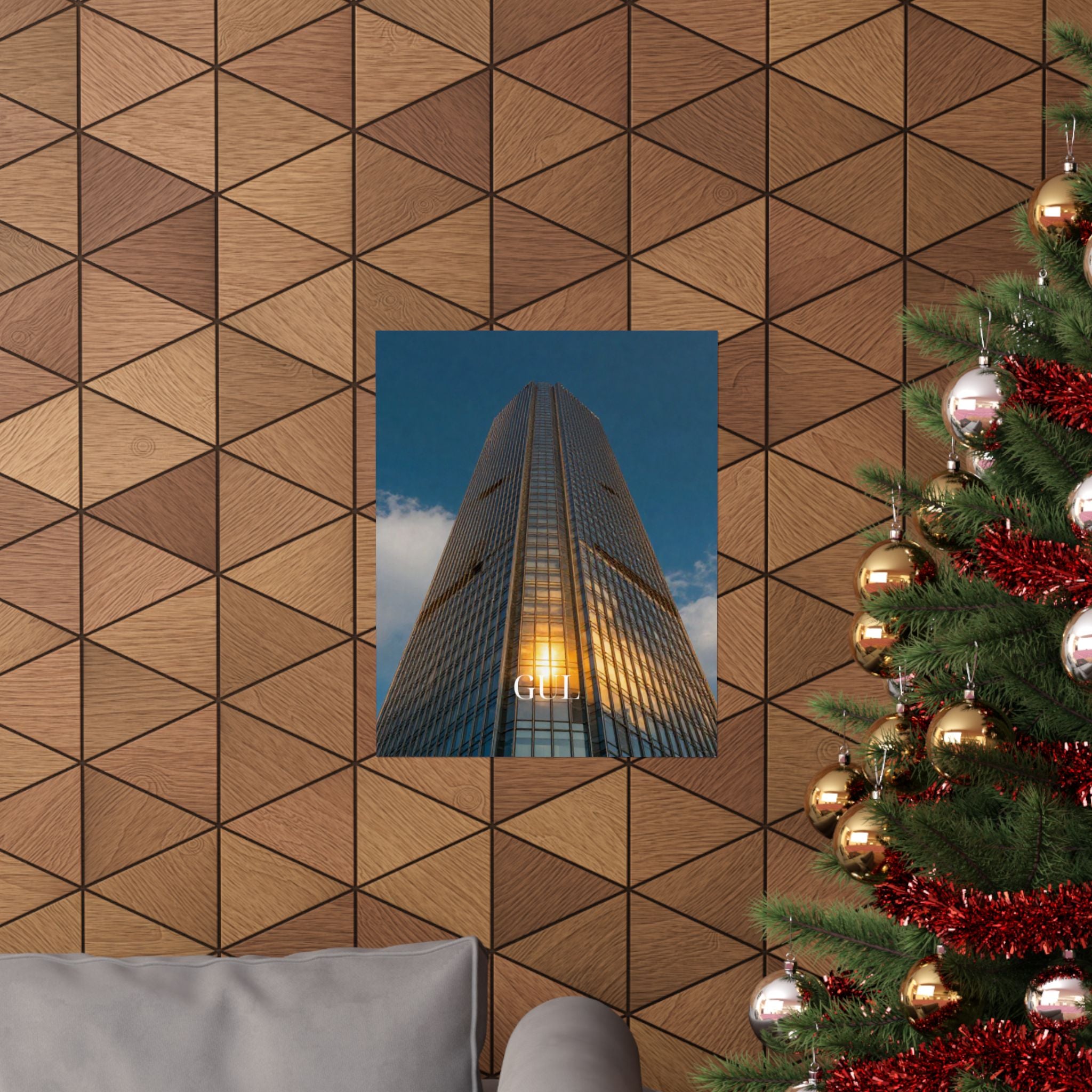 Skyscraper Sunset Matte Vertical Poster β Modern Architectural Wall Art ("GLL" Accent)