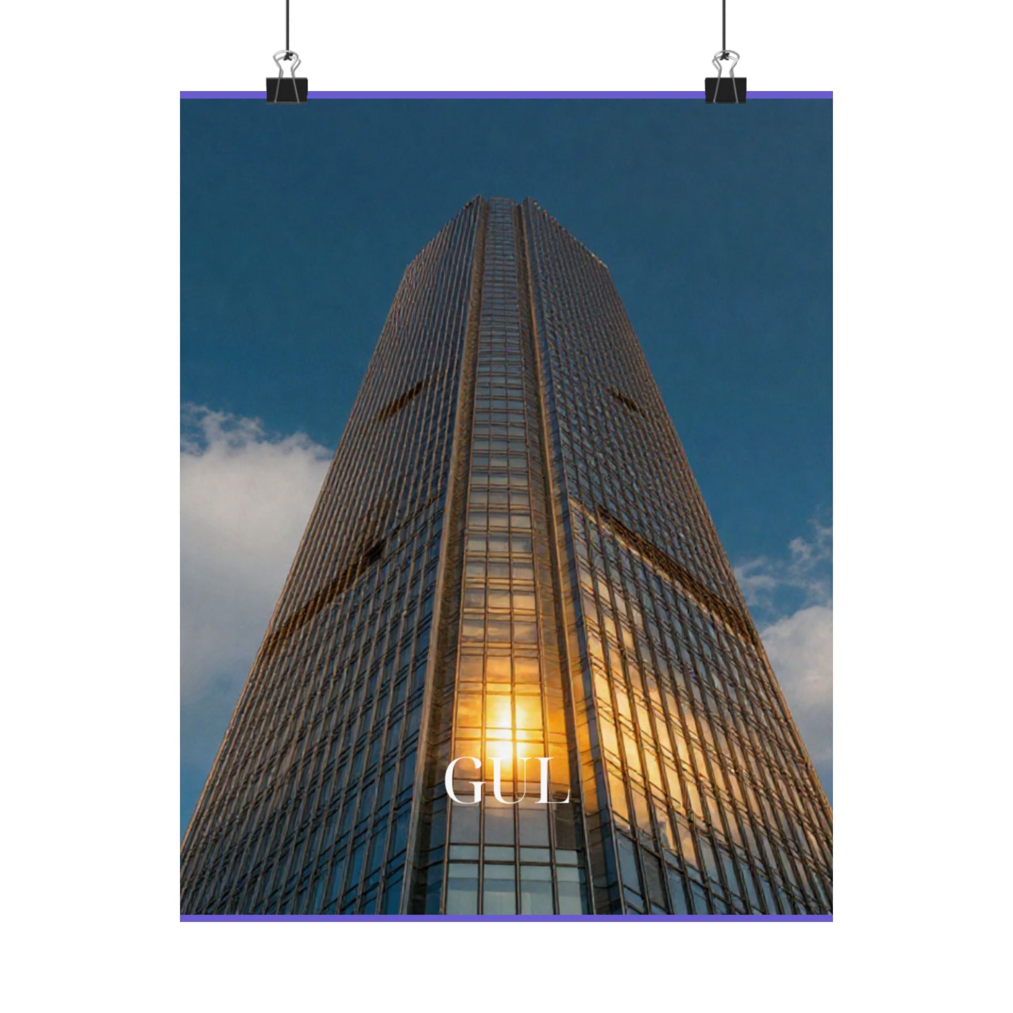 Skyscraper Sunset Matte Vertical Poster β Modern Architectural Wall Art ("GLL" Accent)