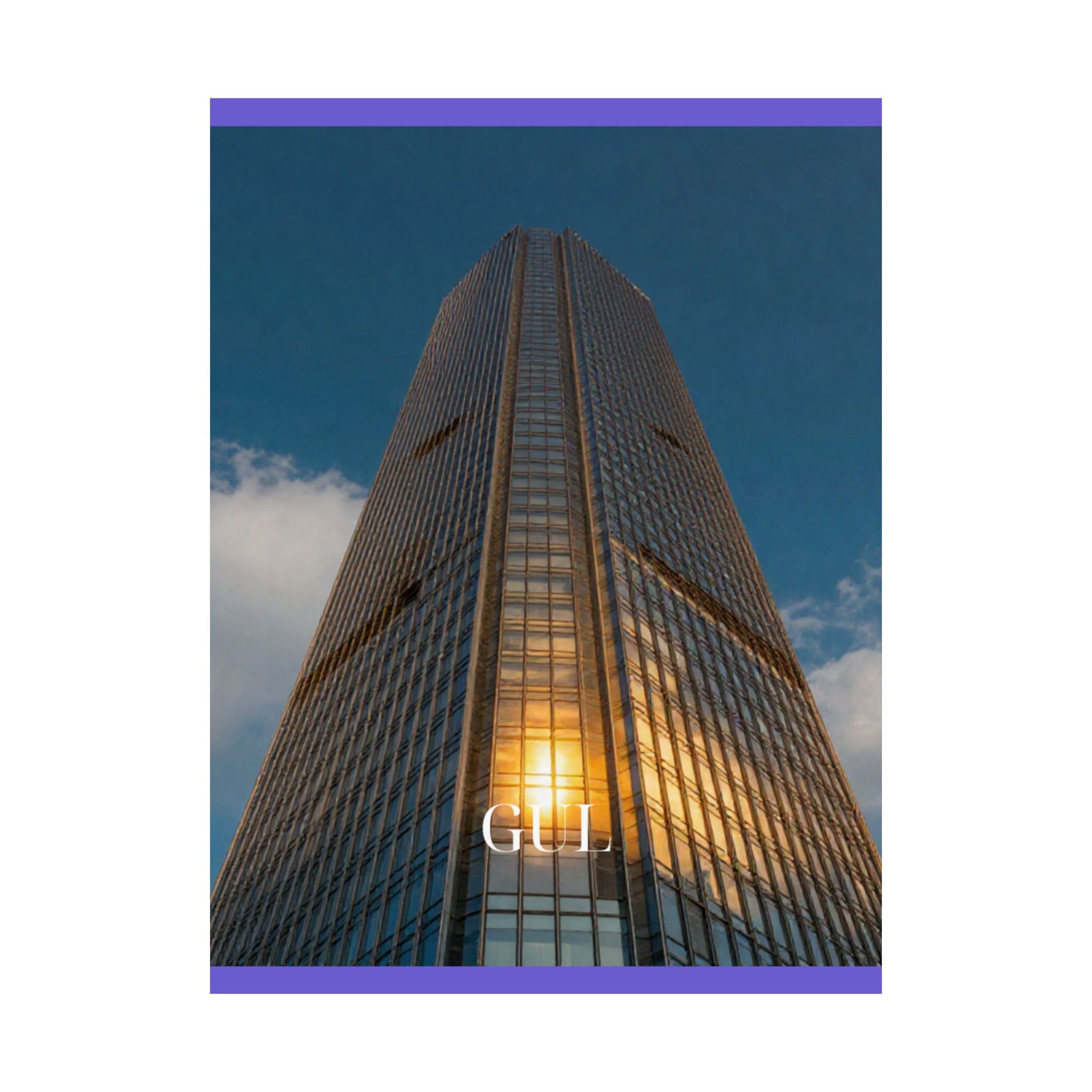 Skyscraper Sunset Matte Vertical Poster β Modern Architectural Wall Art ("GLL" Accent)