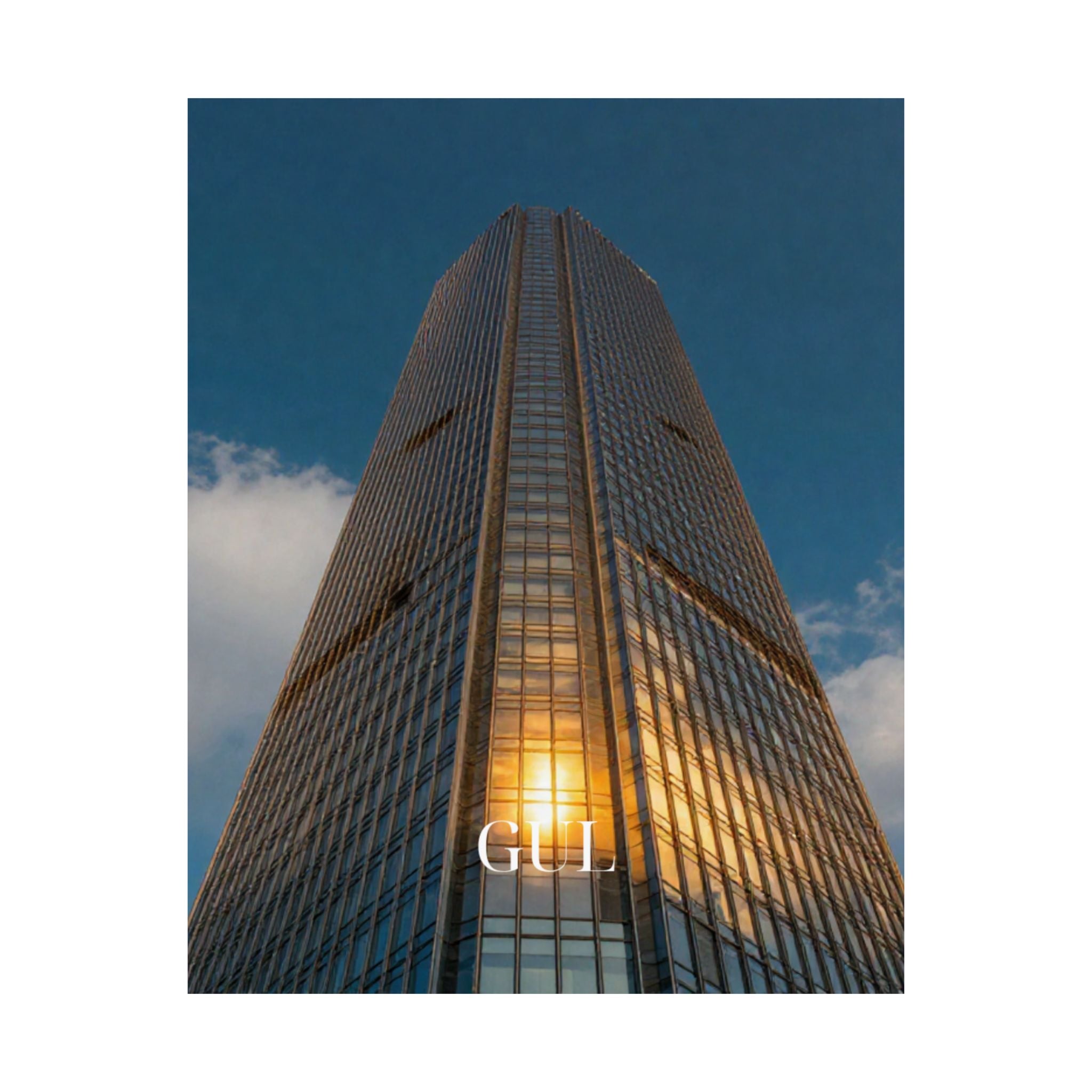 Skyscraper Sunset Matte Vertical Poster β Modern Architectural Wall Art ("GLL" Accent)