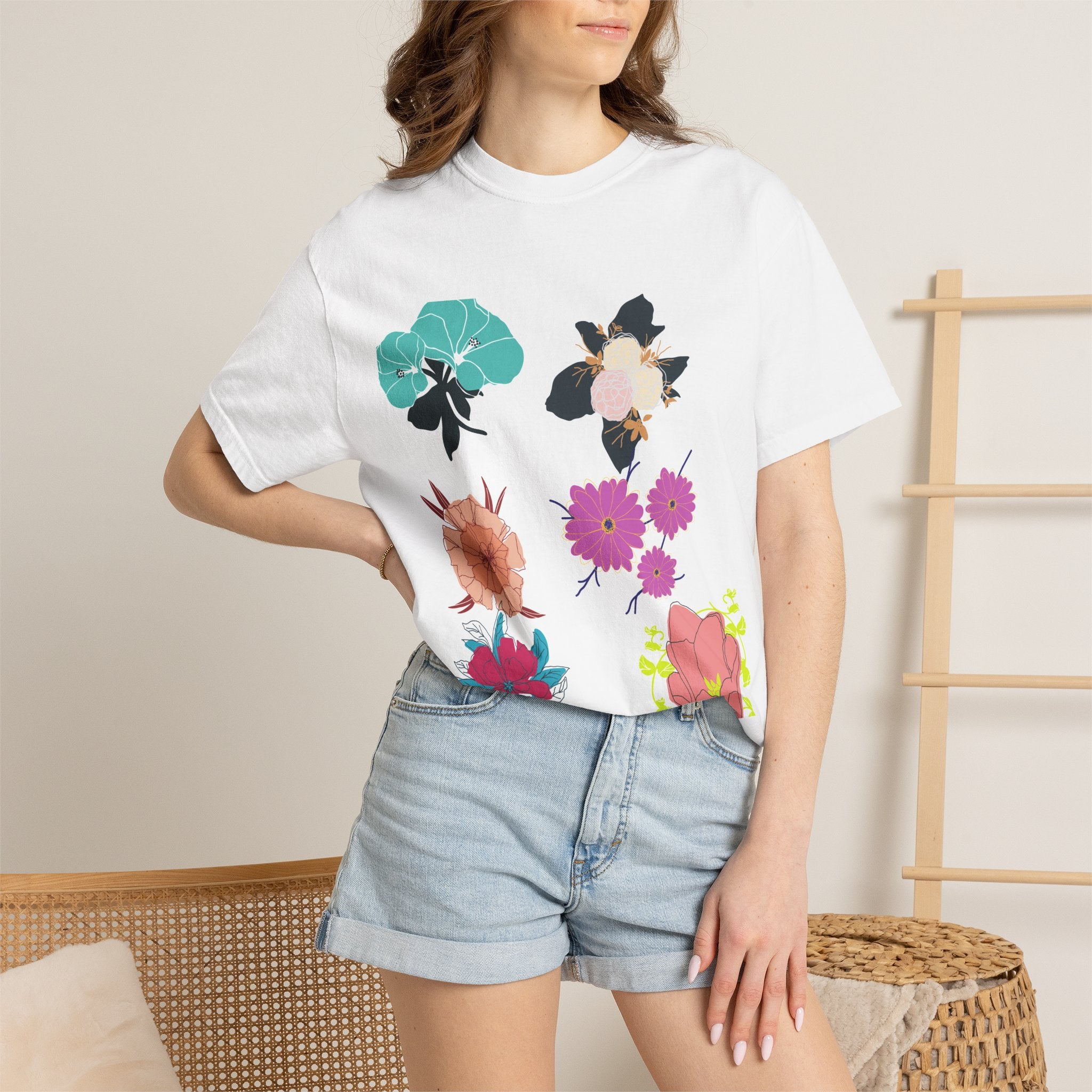 Floral & Tropical Leaves Graphic T-Shirt — Botanical Flower Print Tee