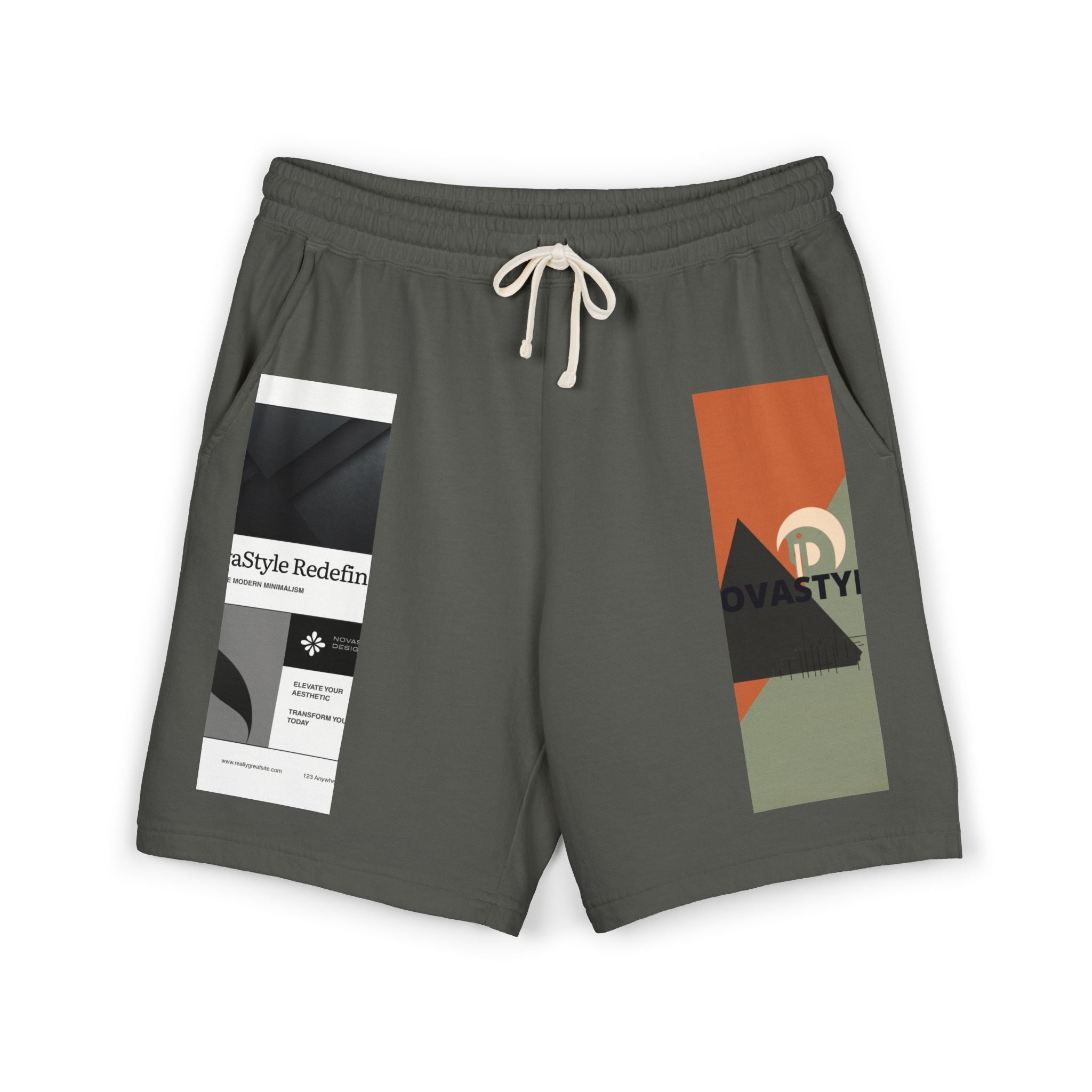 Graphic Fleece Sweat Shorts β Minimal Abstract Panel Design