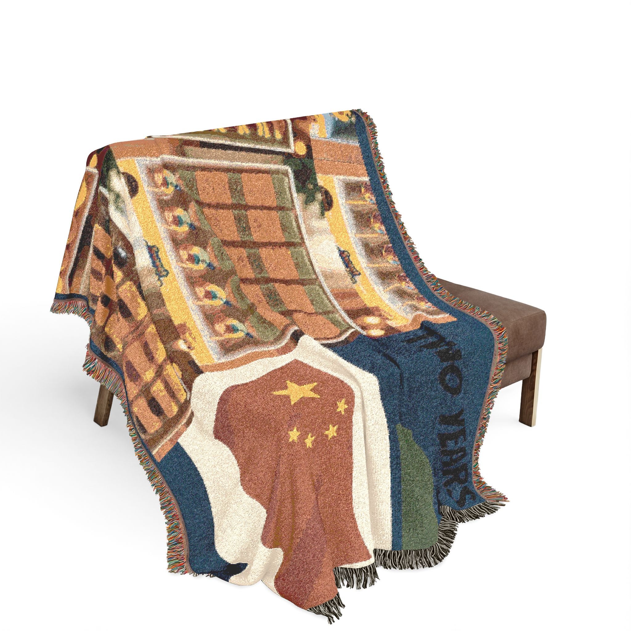 Two Years Flag Woven Blanket – Retro Patchwork Anniversary Throw