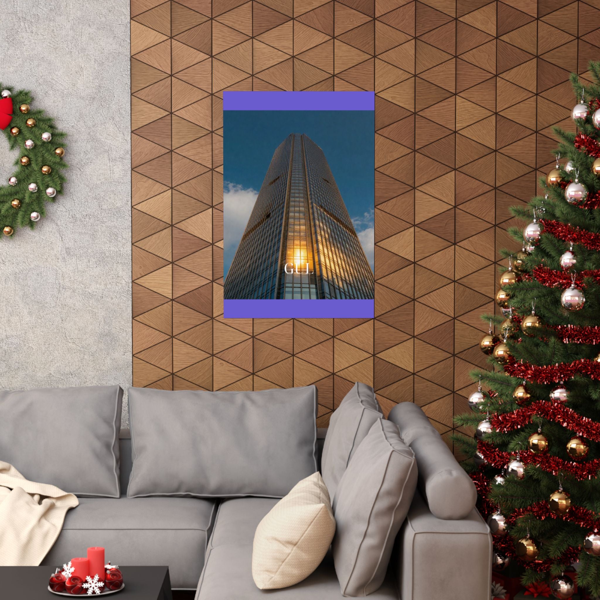 Skyscraper Sunset Matte Vertical Poster β Modern Architectural Wall Art ("GLL" Accent)