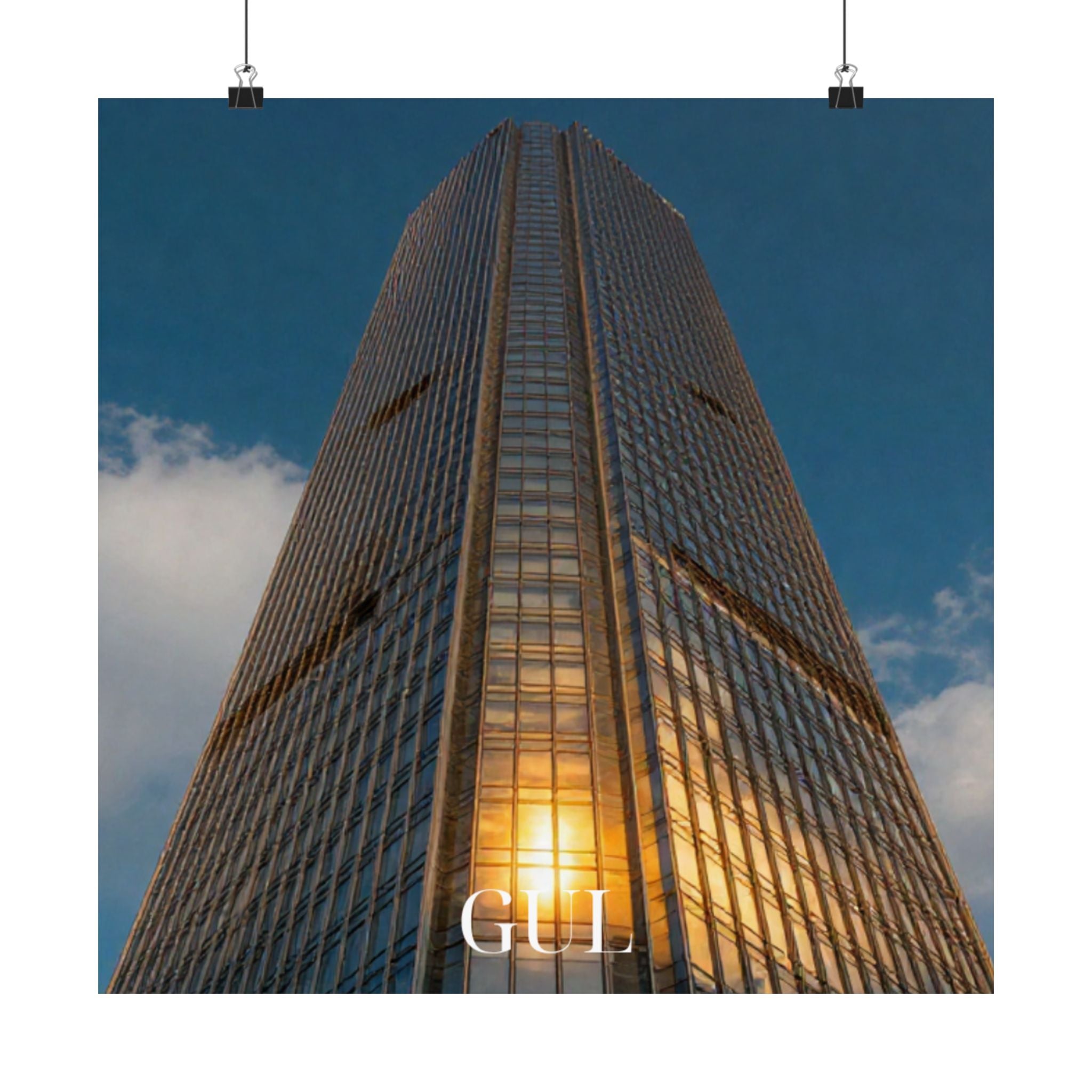 Skyscraper Sunset Matte Vertical Poster β Modern Architectural Wall Art ("GLL" Accent)