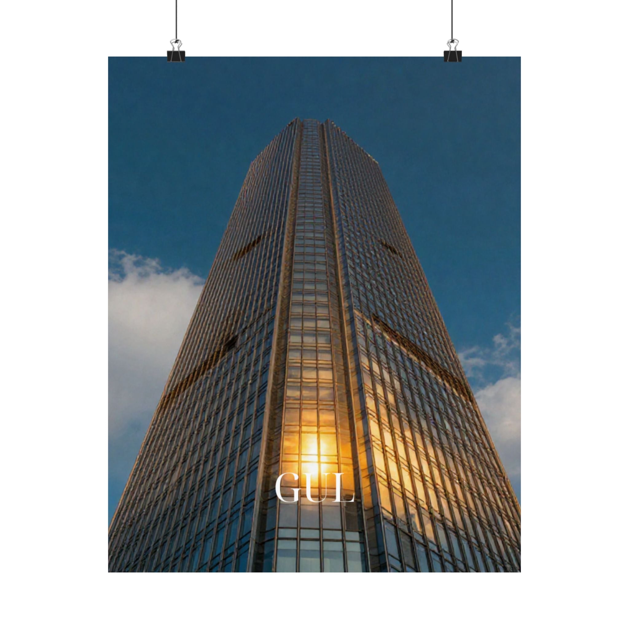 Skyscraper Sunset Matte Vertical Poster β Modern Architectural Wall Art ("GLL" Accent)