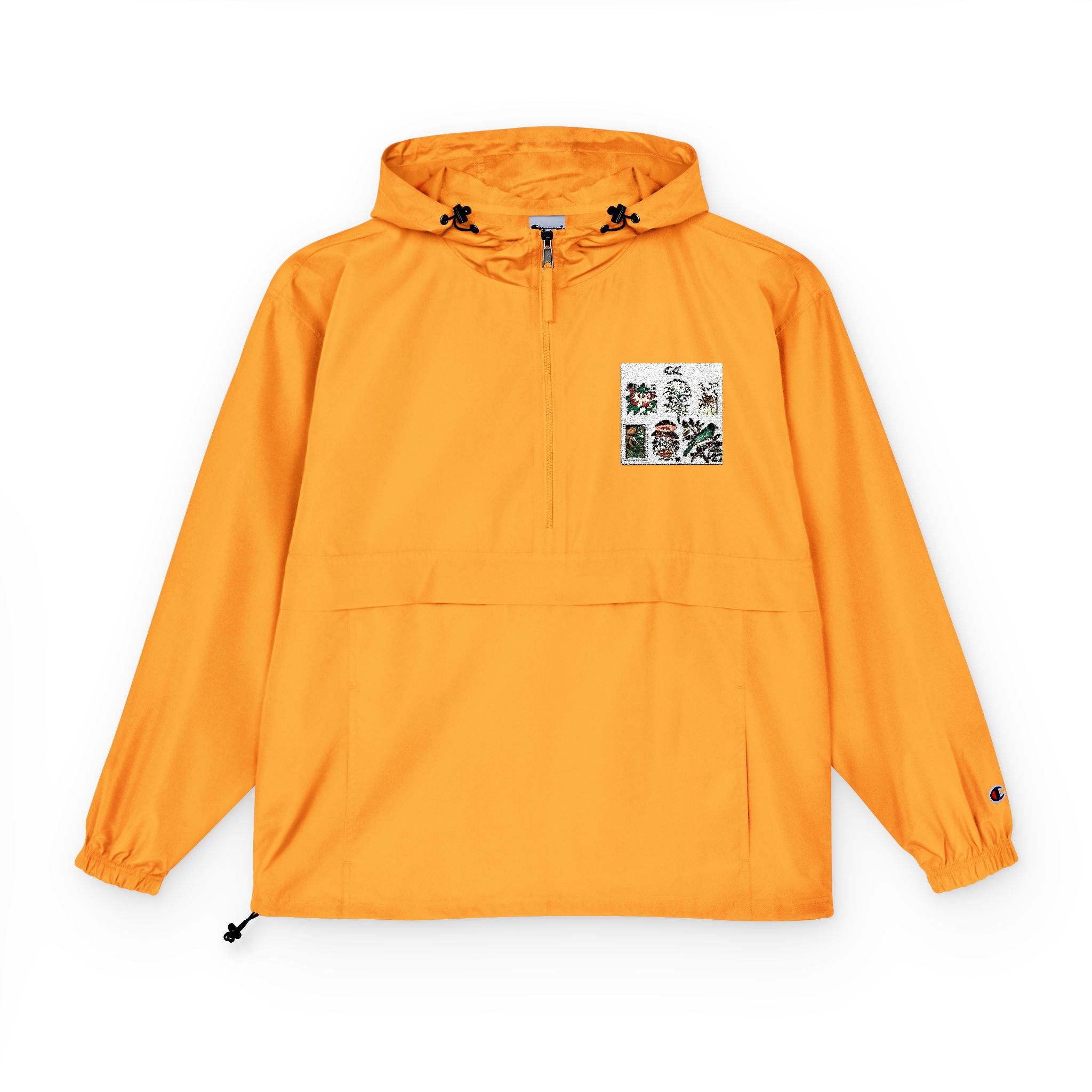 Orange Packable Anorak Jacket with Floral Chest Patch
