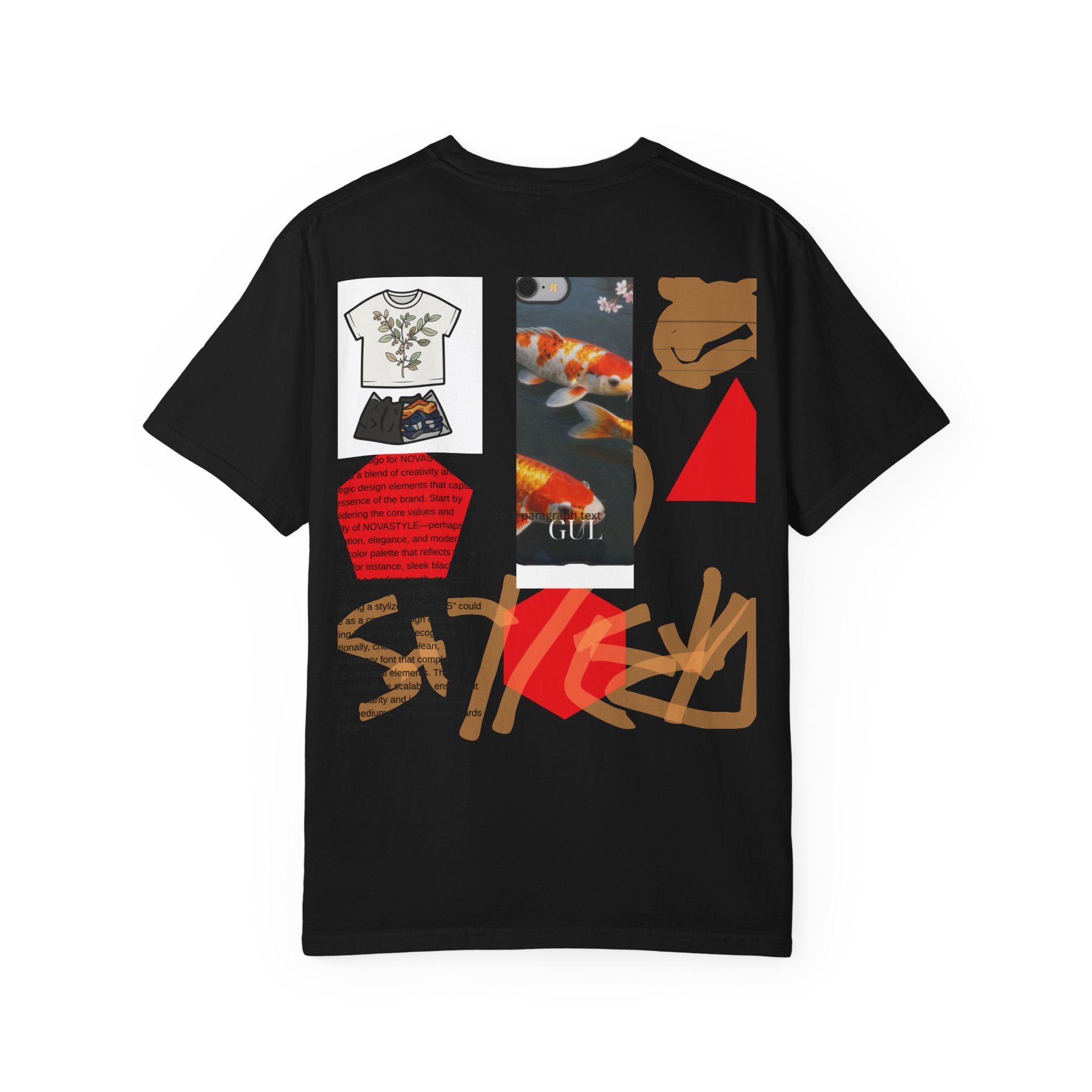 Graphic T-Shirt — Playful Koi & Vase Collage Tee (OVASTYLE Brand)