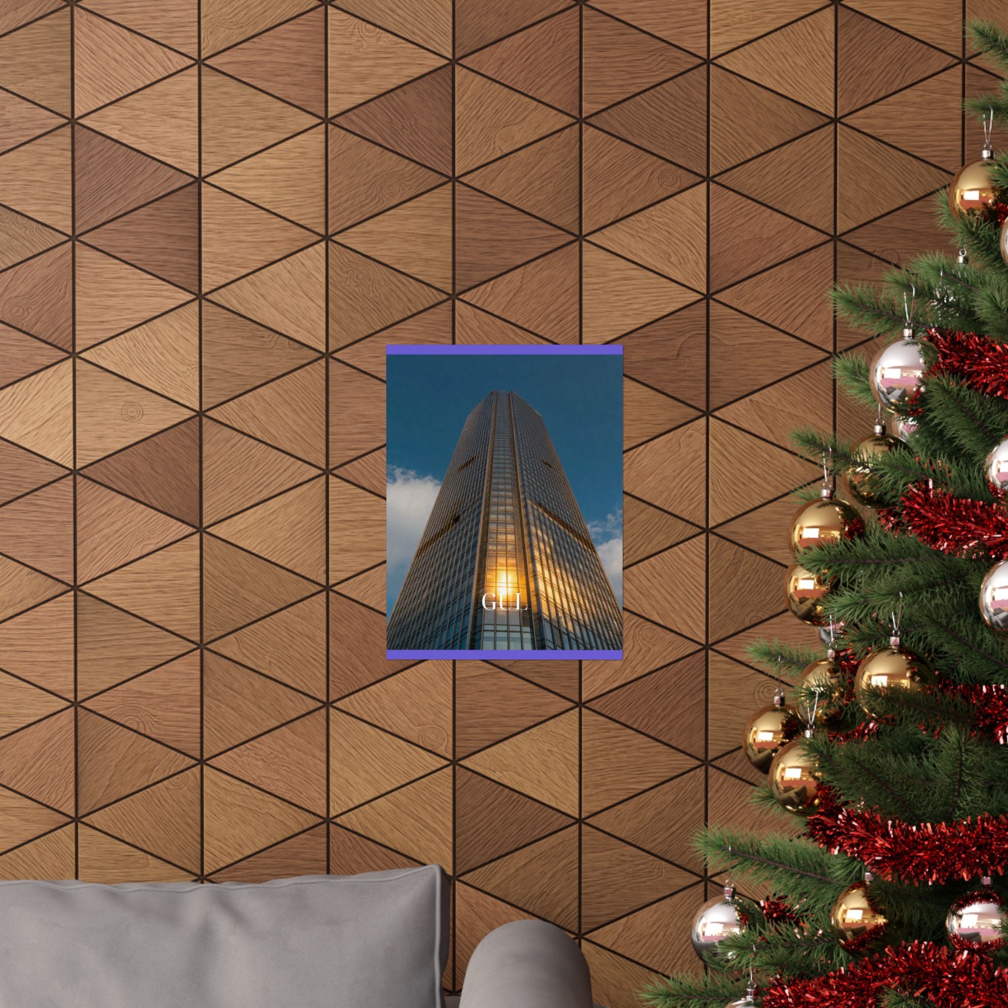 Skyscraper Sunset Matte Vertical Poster β Modern Architectural Wall Art ("GLL" Accent)