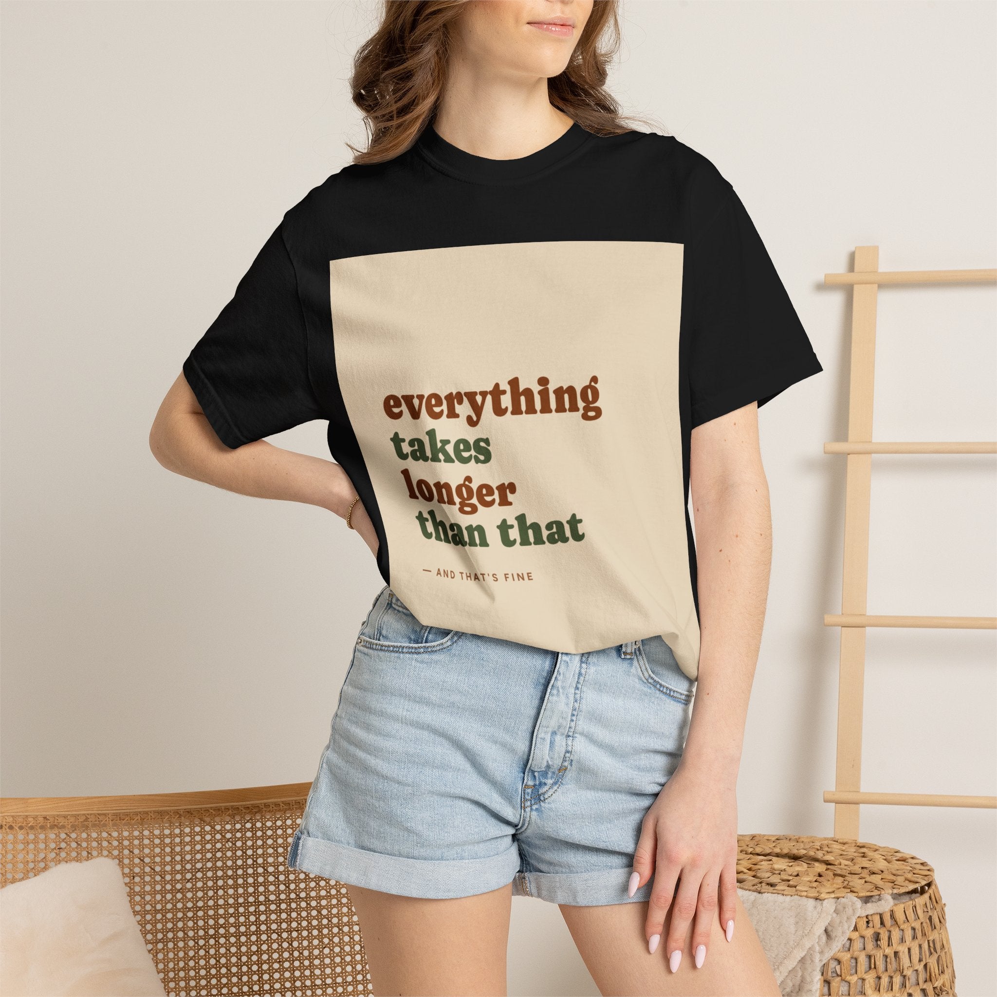 Everything Takes Longer Than That Tee — Relaxed Retro Quote T-Shirt