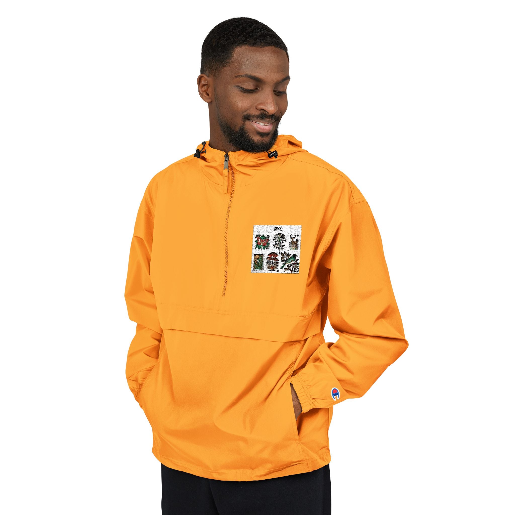 Orange Packable Anorak Jacket with Floral Chest Patch