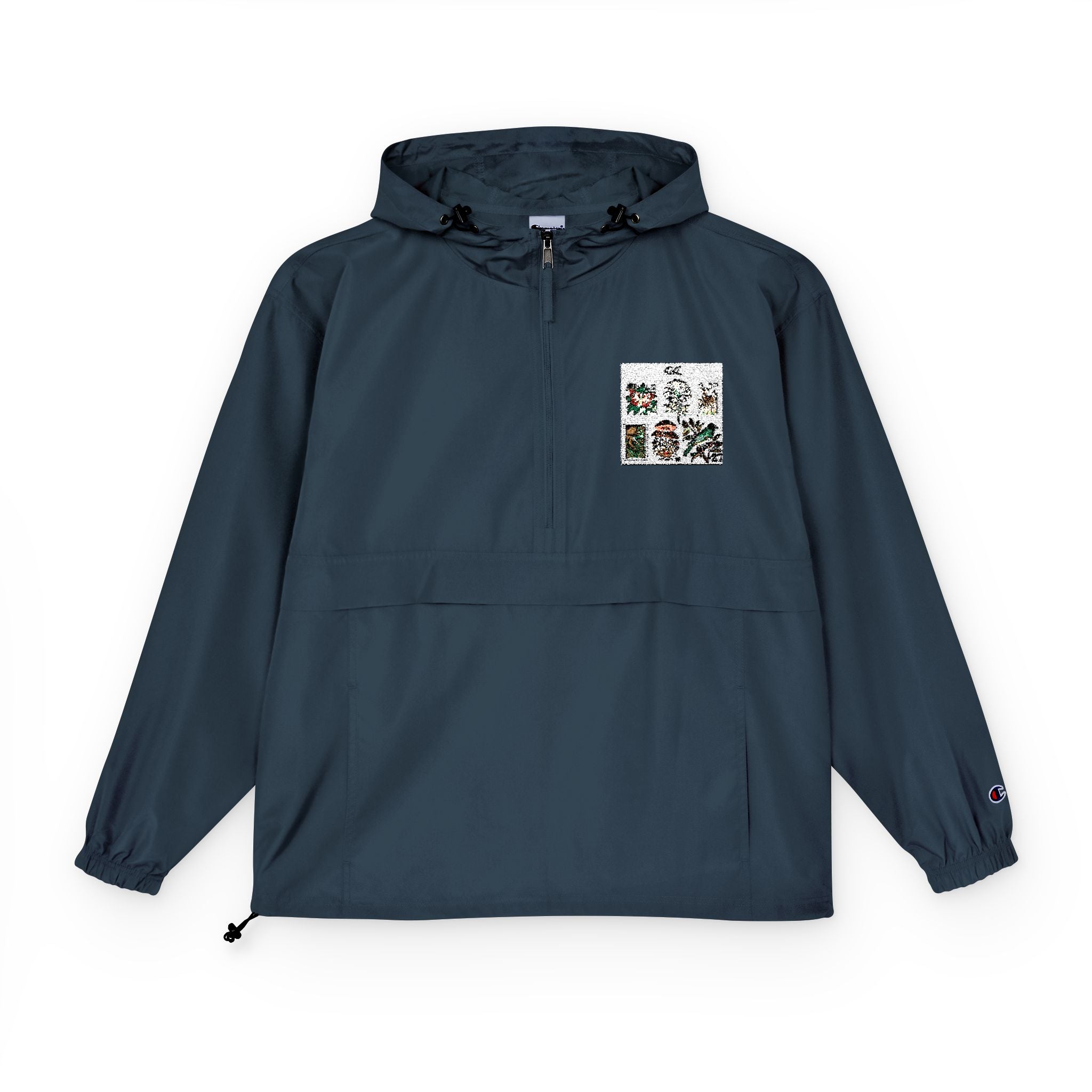 Orange Packable Anorak Jacket with Floral Chest Patch