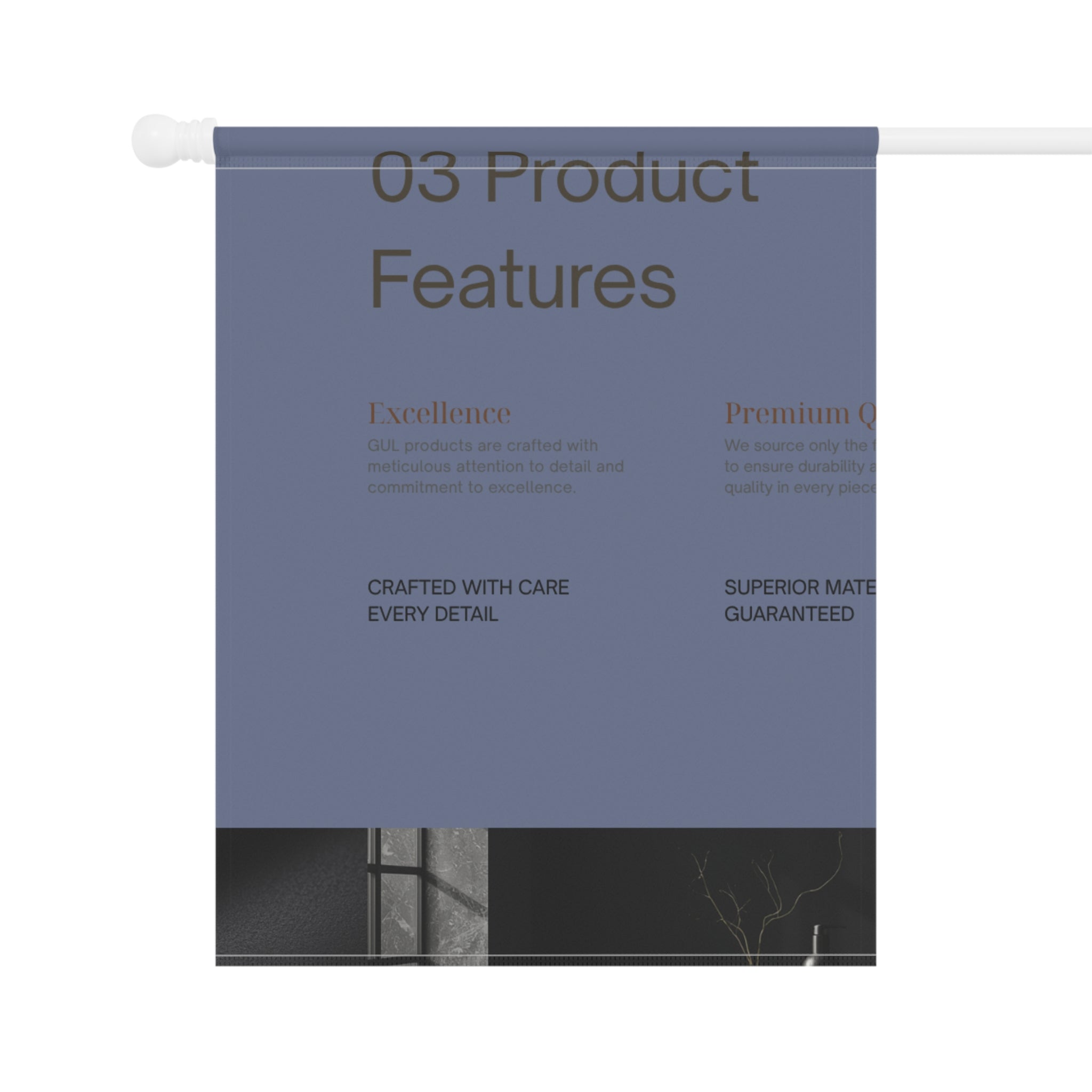 Garden Flag — Minimalist "03 Product Features" Decorative Garden & House Banner
