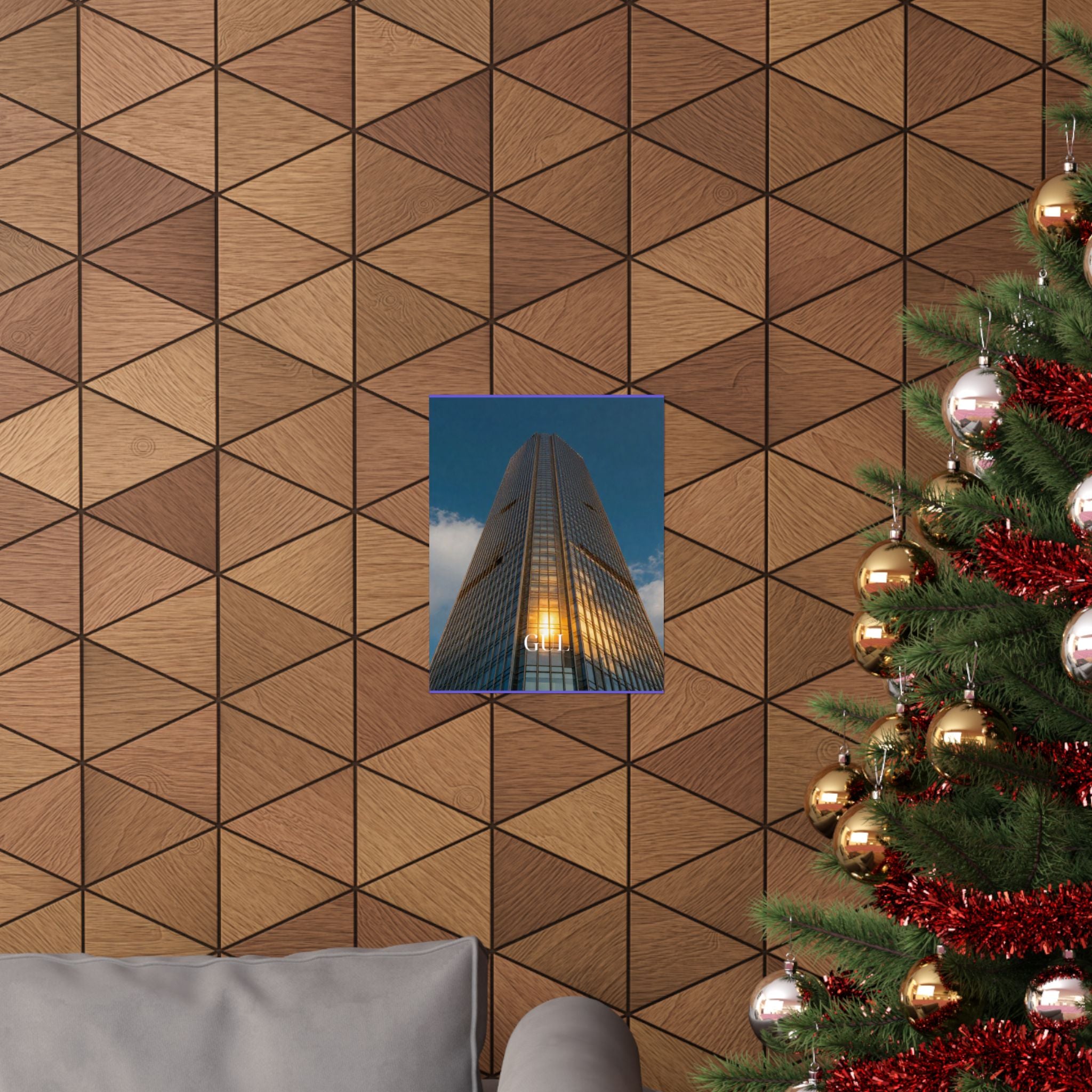Skyscraper Sunset Matte Vertical Poster β Modern Architectural Wall Art ("GLL" Accent)
