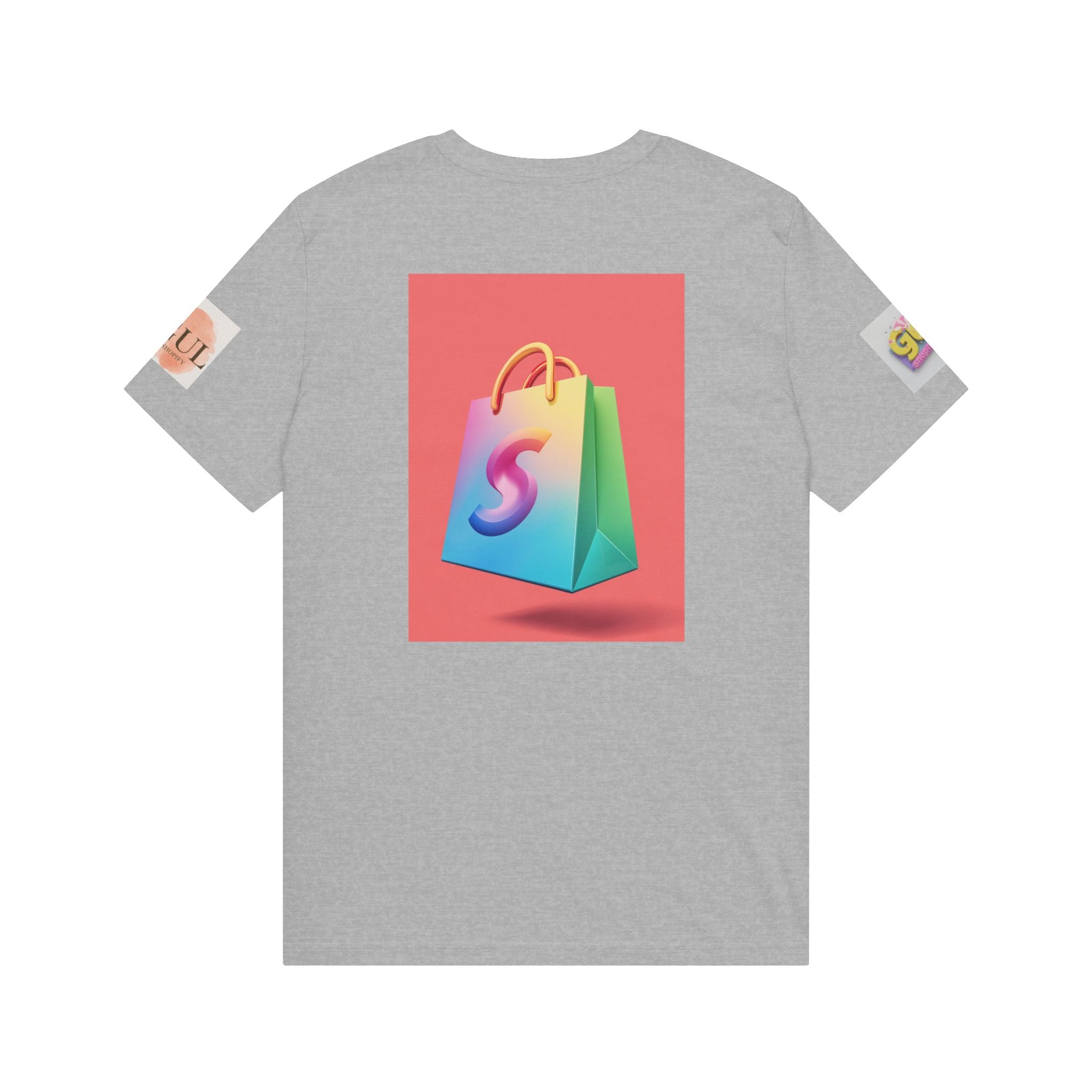 Neon Shop Icon T-Shirt — Colorful Gradient Shopping Bag Design