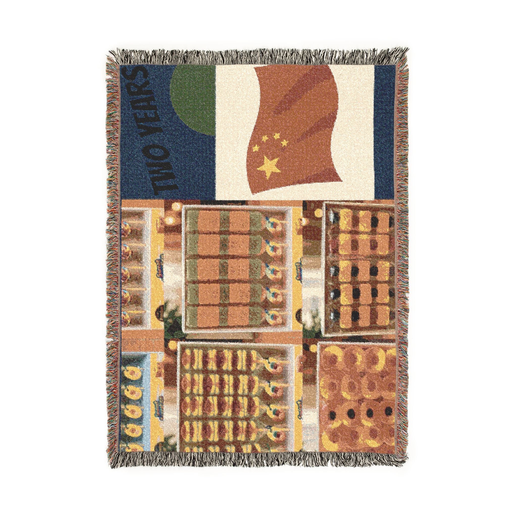 Two Years Flag Woven Blanket – Retro Patchwork Anniversary Throw