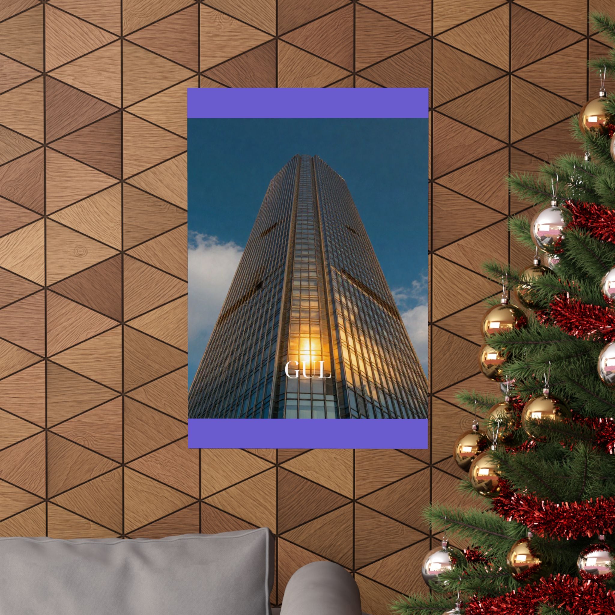 Skyscraper Sunset Matte Vertical Poster β Modern Architectural Wall Art ("GLL" Accent)