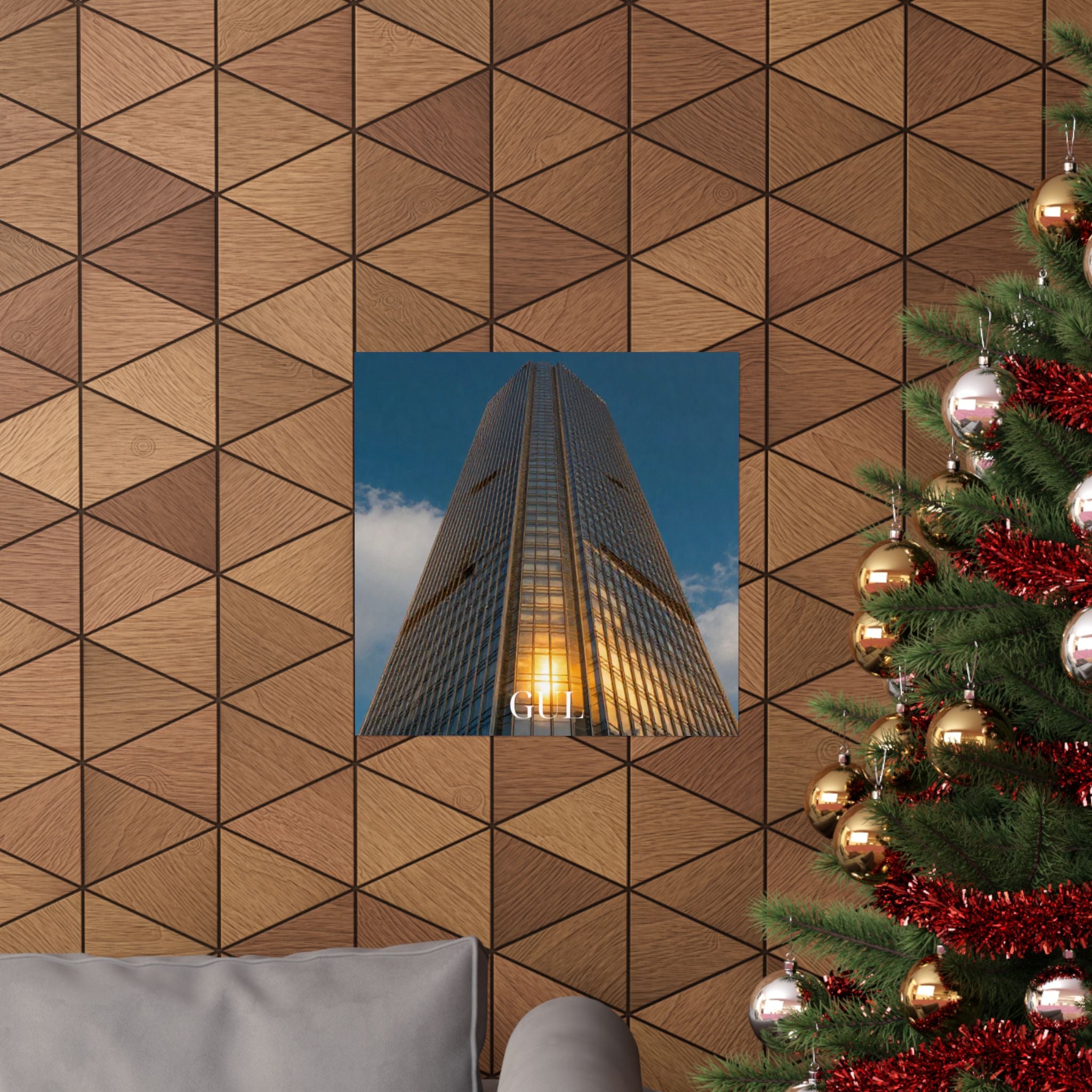 Skyscraper Sunset Matte Vertical Poster β Modern Architectural Wall Art ("GLL" Accent)