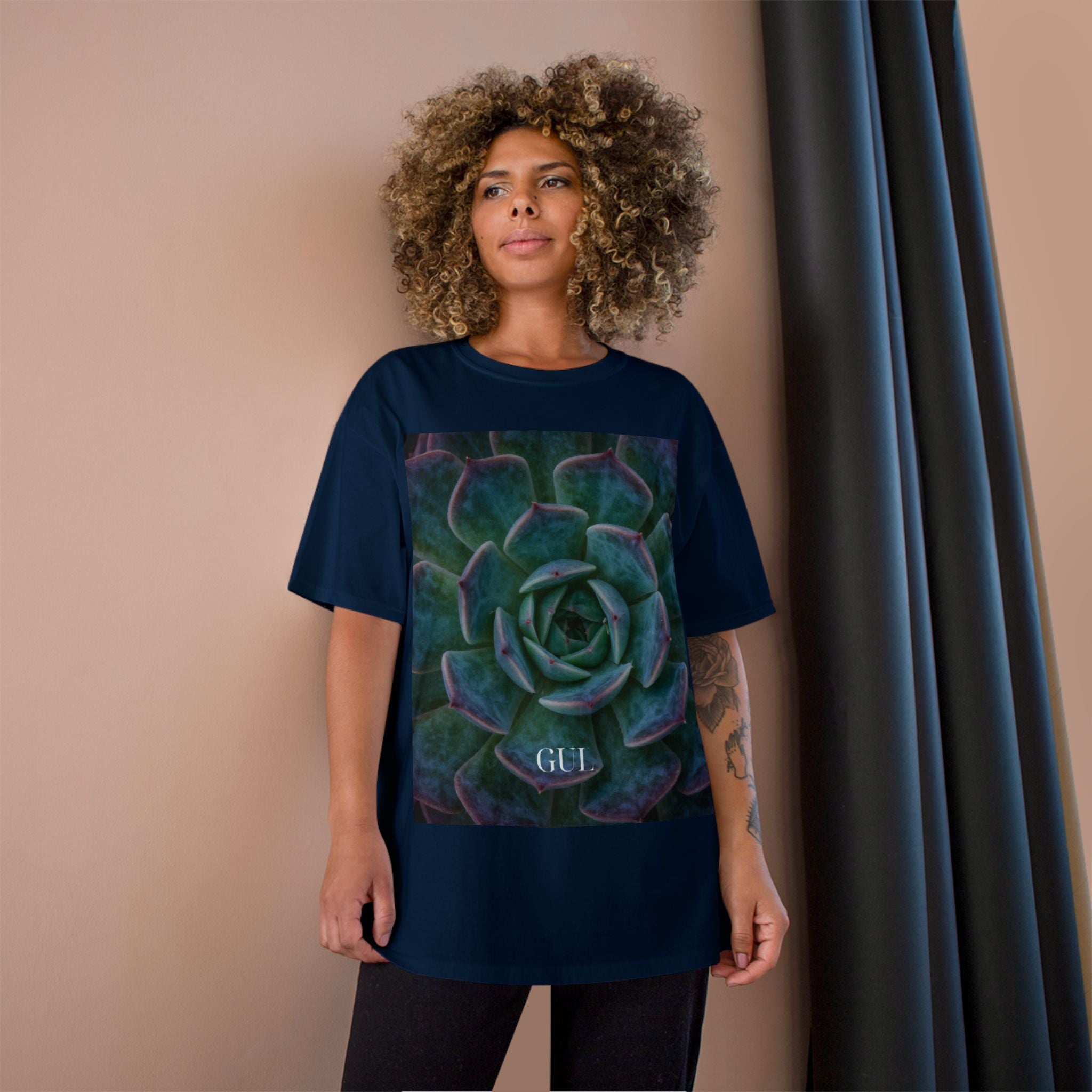 Champion Graphic T‑Shirt — Succulent & Pyramid Photo Print Tee