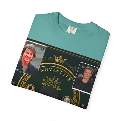 Innovation Crest T-Shirt — Vintage Emblem Tee with Portrait Collage