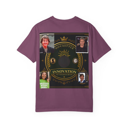 Innovation Crest T-Shirt — Vintage Emblem Tee with Portrait Collage