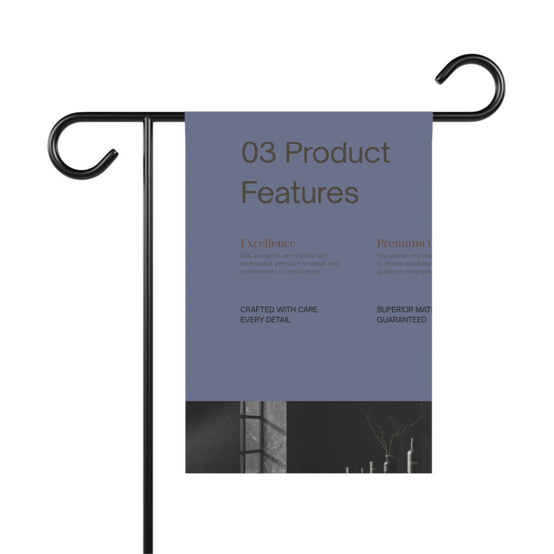 Garden Flag — Minimalist "03 Product Features" Decorative Garden &amp; House Banner
