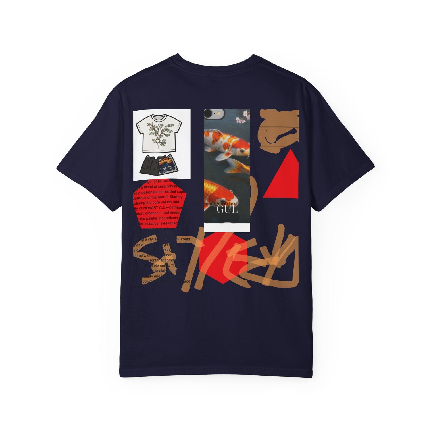 Graphic T-Shirt — Playful Koi &amp; Vase Collage Tee (OVASTYLE Brand)