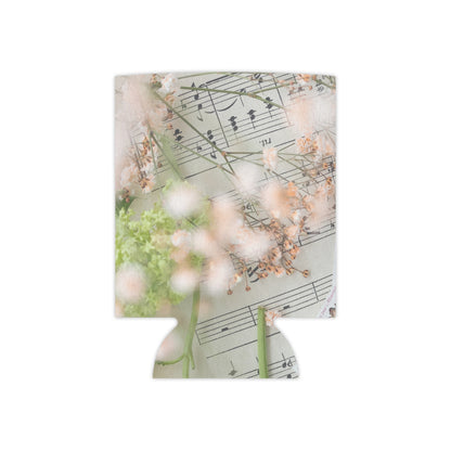 Floral Sheet Music Can Cooler — Vintage Botanical Drink Koozie