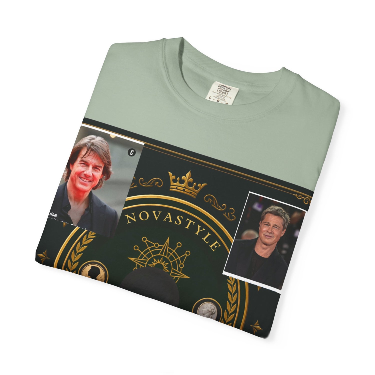 Innovation Crest T-Shirt — Vintage Emblem Tee with Portrait Collage