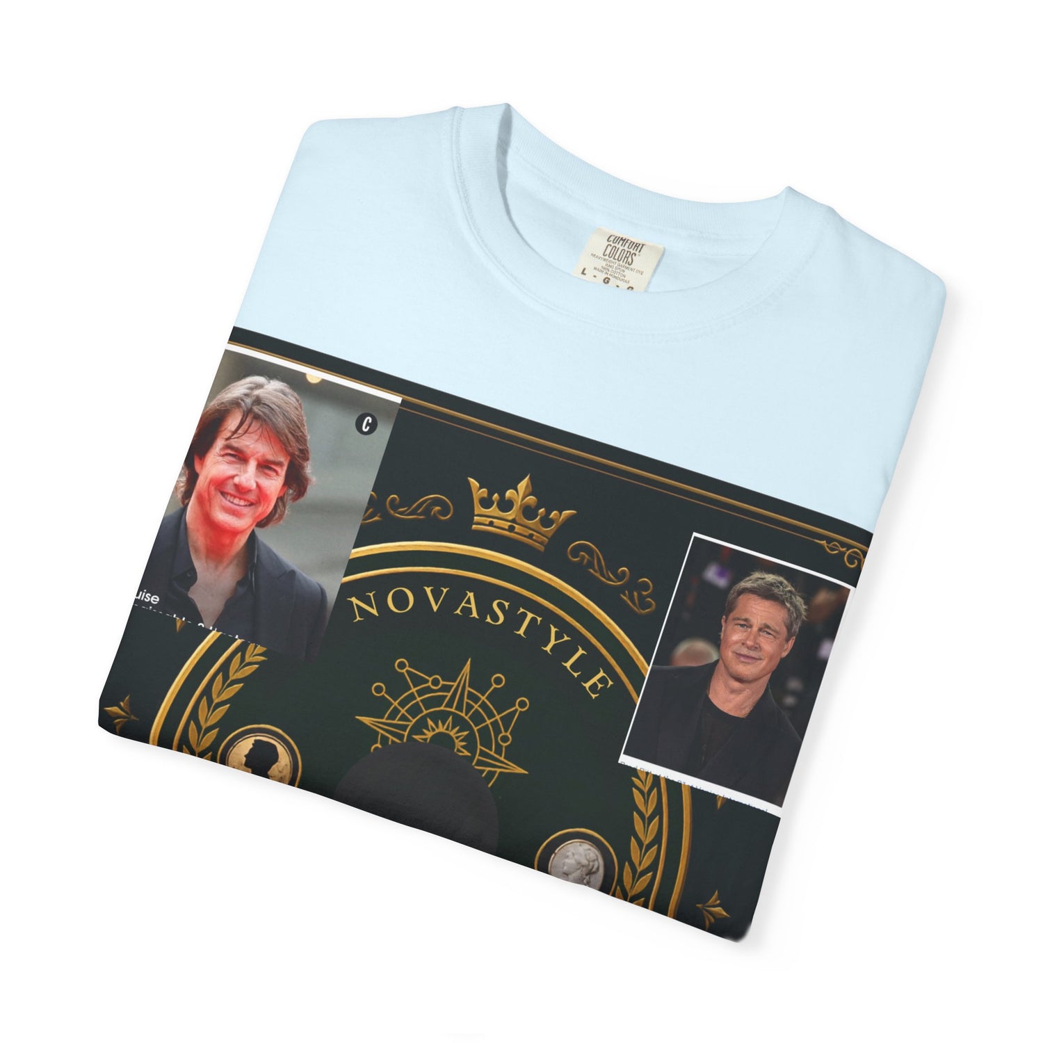 Innovation Crest T-Shirt — Vintage Emblem Tee with Portrait Collage