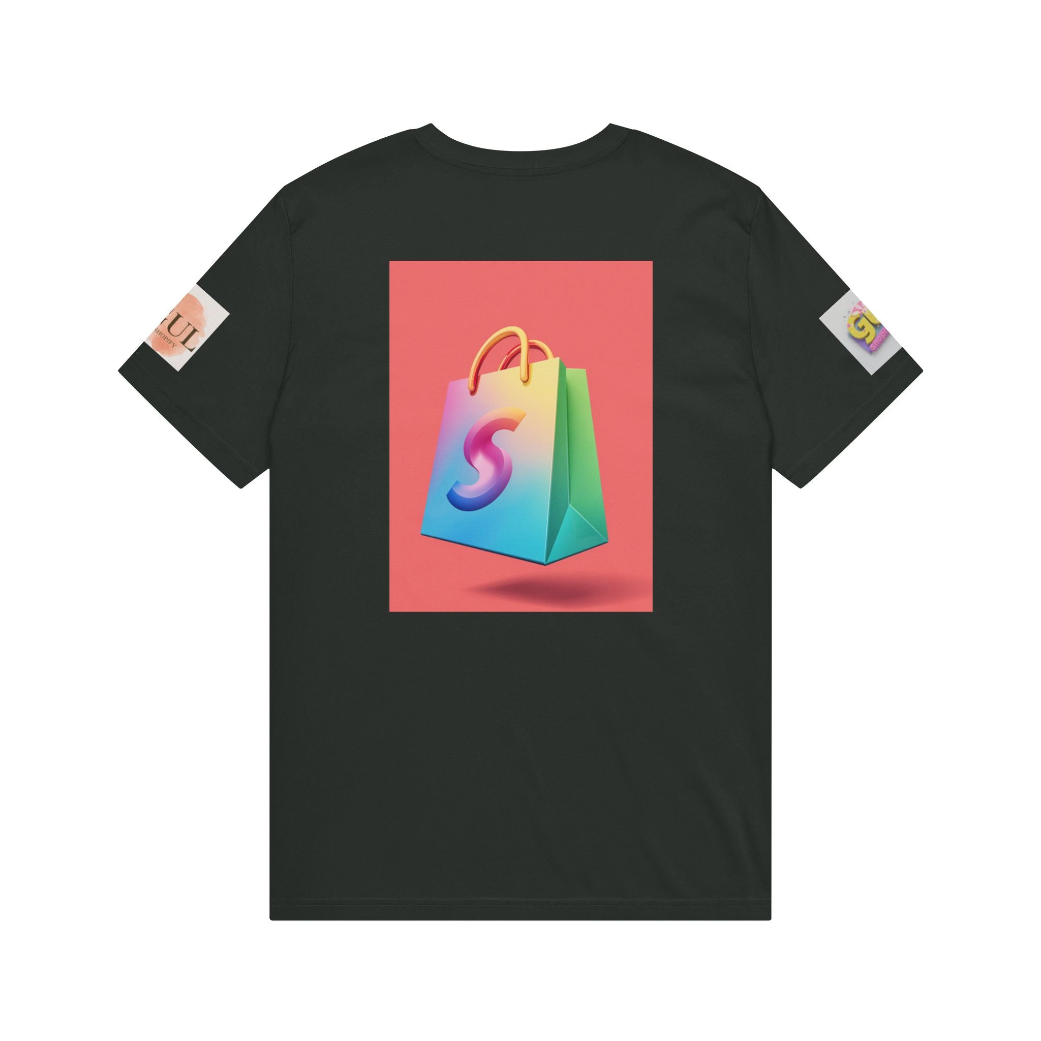 Neon Shop Icon T-Shirt — Colorful Gradient Shopping Bag Design
