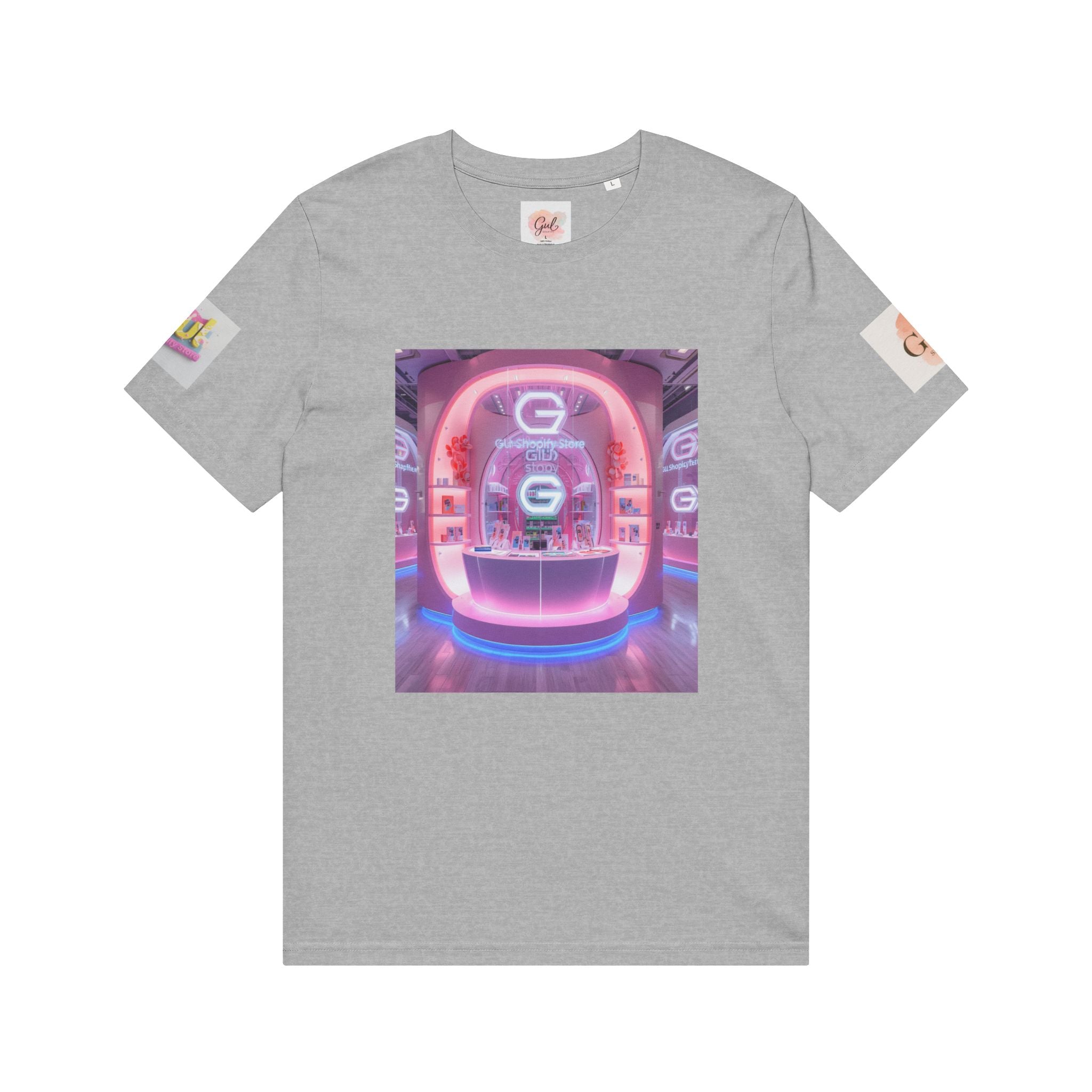Neon Shop Icon T-Shirt — Colorful Gradient Shopping Bag Design