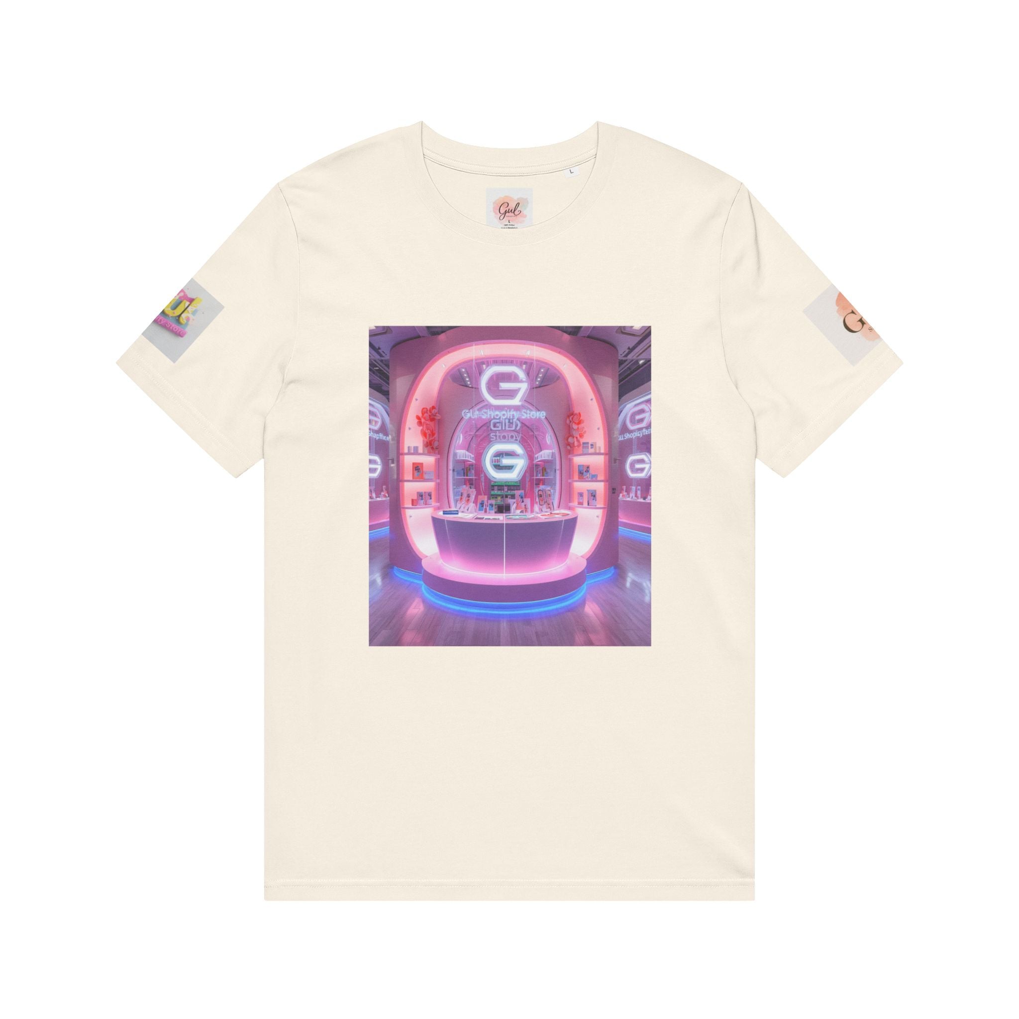 Neon Shop Icon T-Shirt — Colorful Gradient Shopping Bag Design
