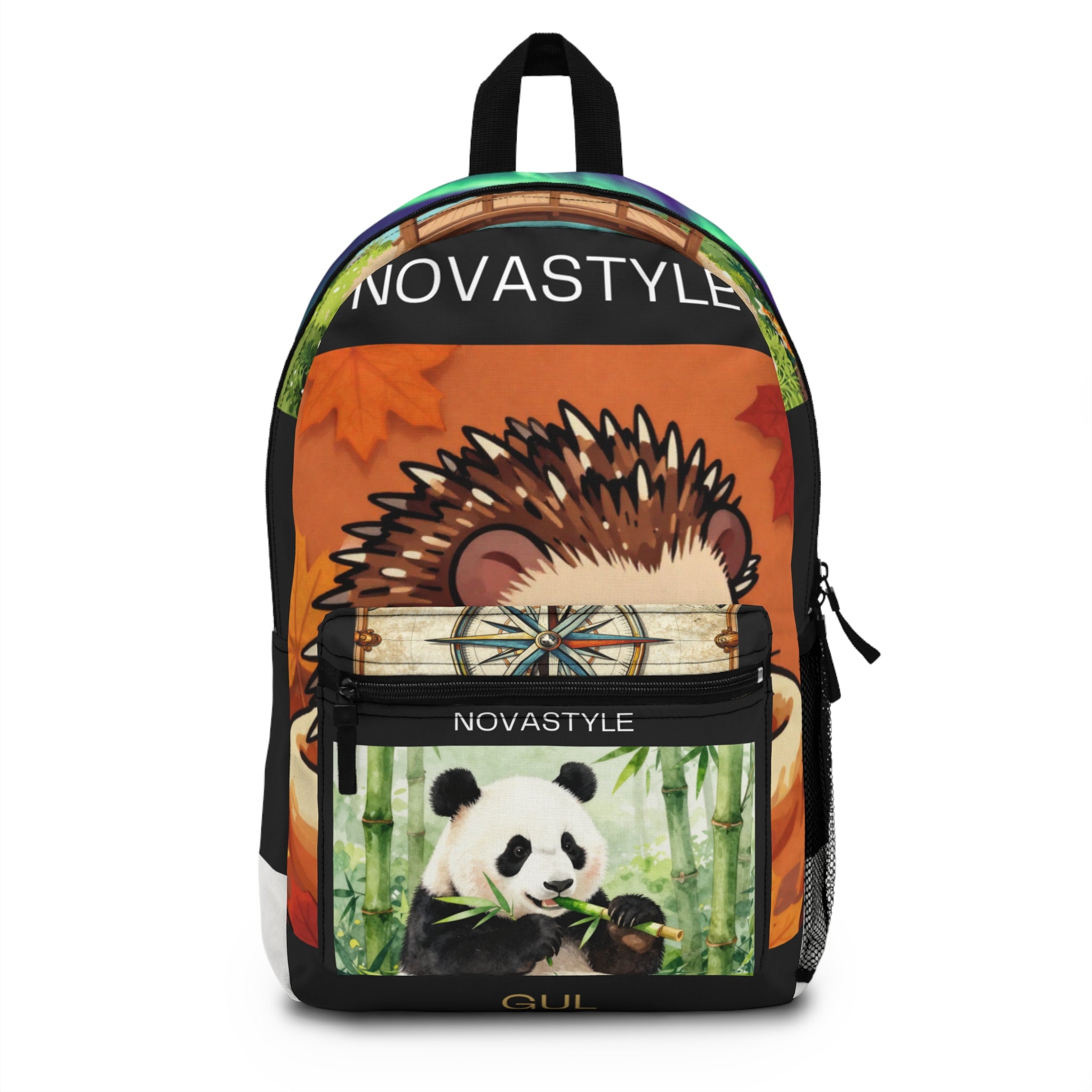 Cute Animal Patchwork Backpack — Hedgehog &amp; Panda Kids School Bag, Autumn Forest Design