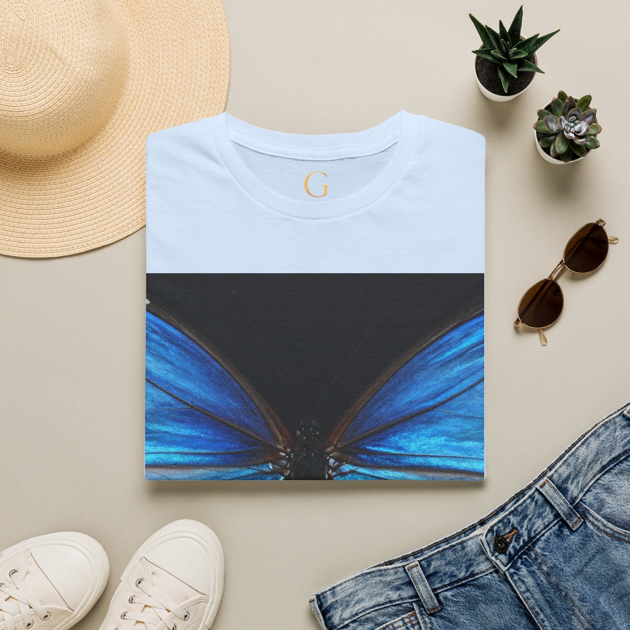 Blue Morph Butterfly T-Shirt — Vibrant Nature Graphic Tee
