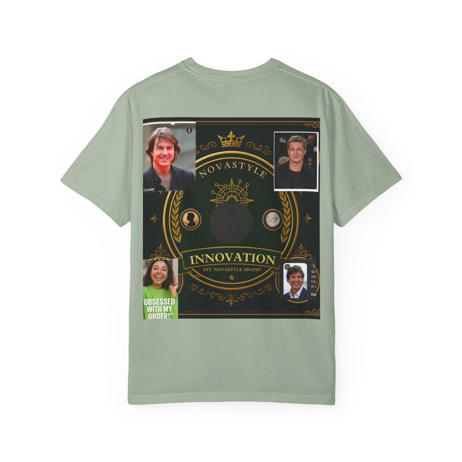 Innovation Crest T-Shirt — Vintage Emblem Tee with Portrait Collage
