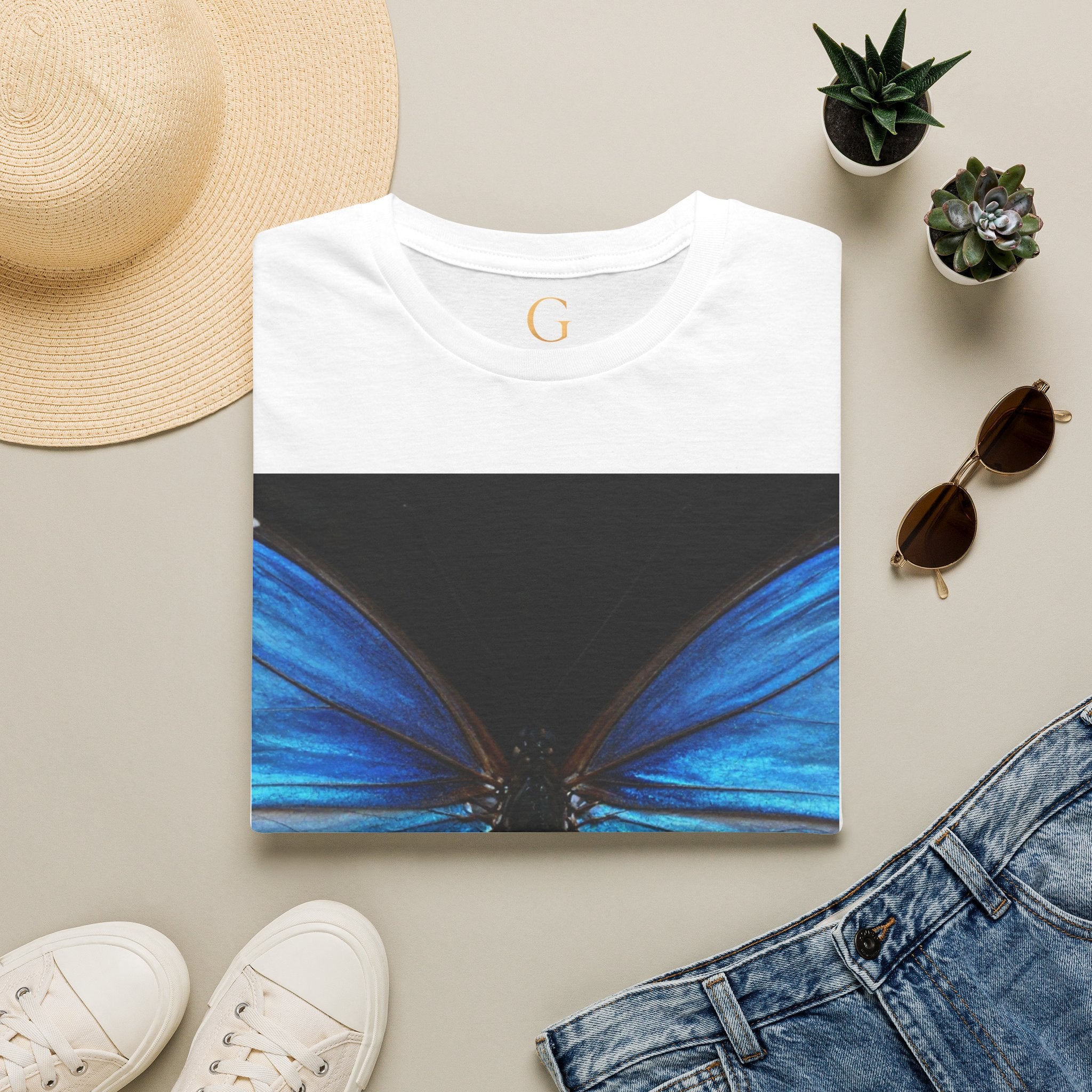 Blue Morph Butterfly T-Shirt — Vibrant Nature Graphic Tee